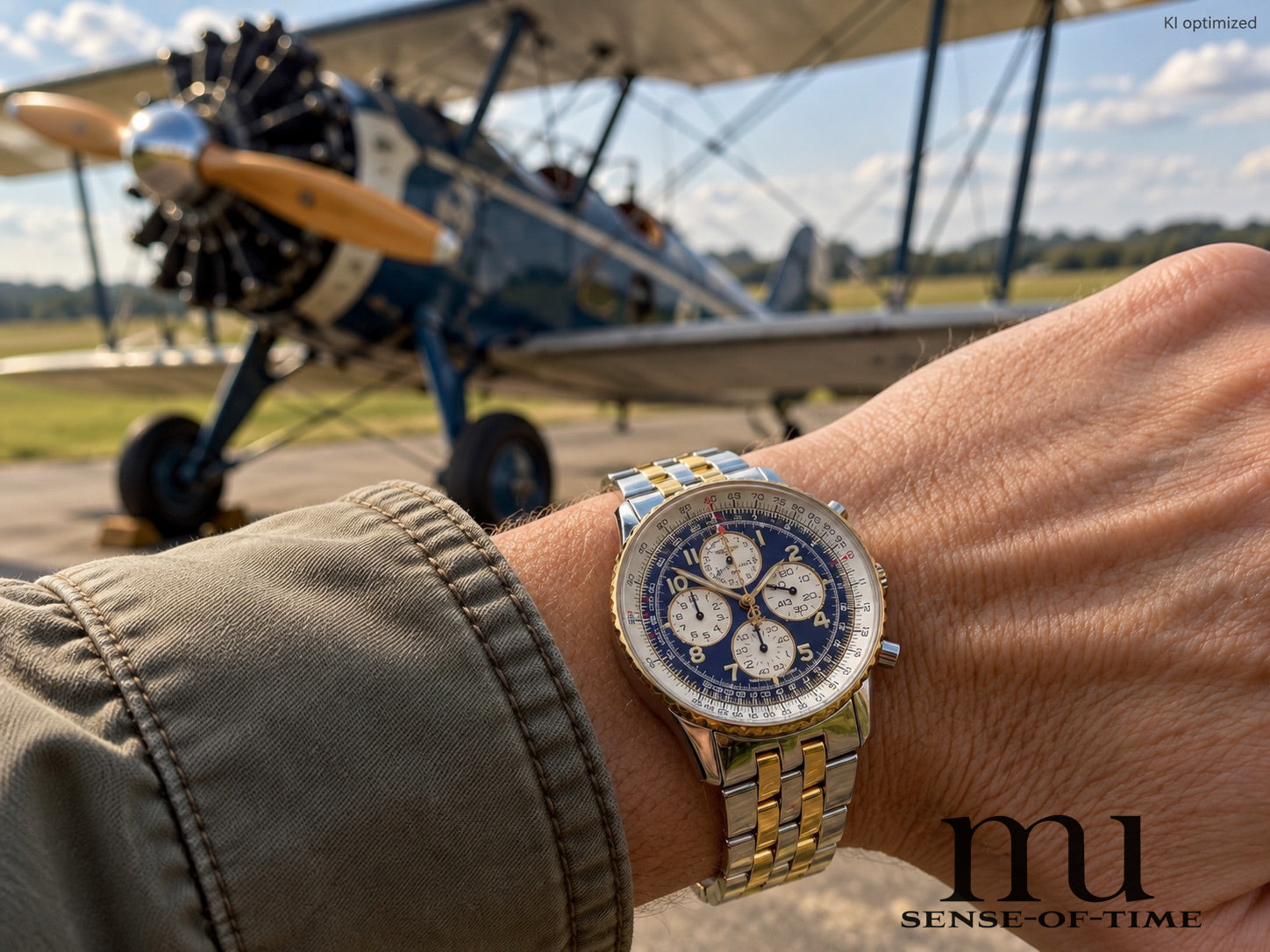 Breitling Navitimer Airborne Stahl/Gold mit Pilotband, 38mm, Full Set, Ref.: D33030