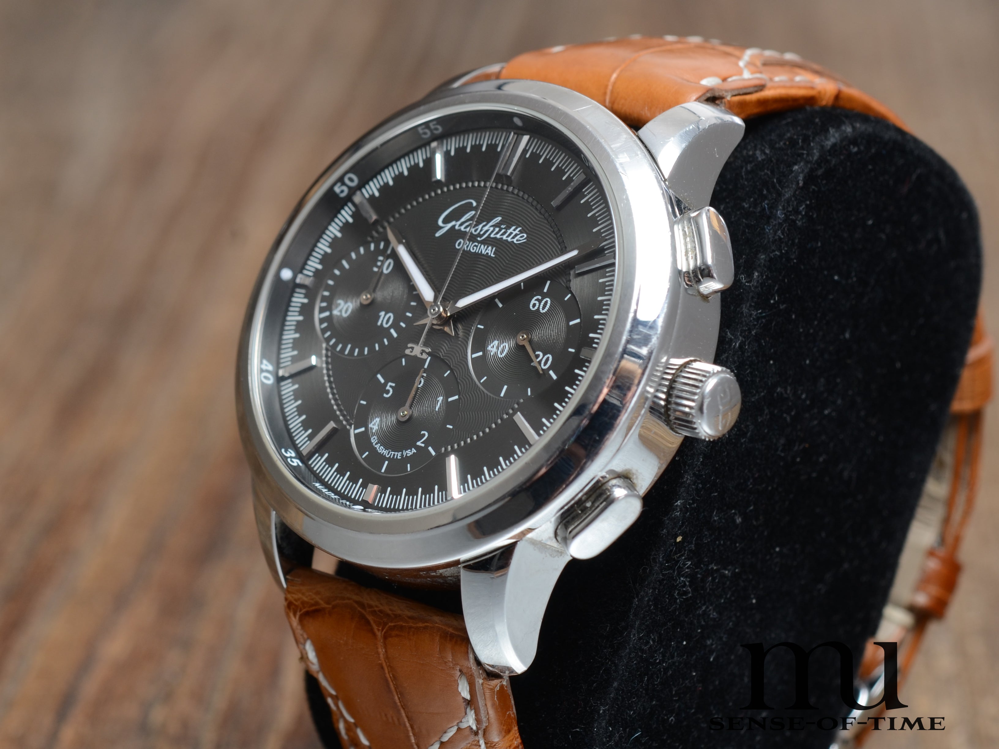 Glashütte Original Senator Chronograph schwarzes Guilloche-Zifferblatt, Cal.: 39-31