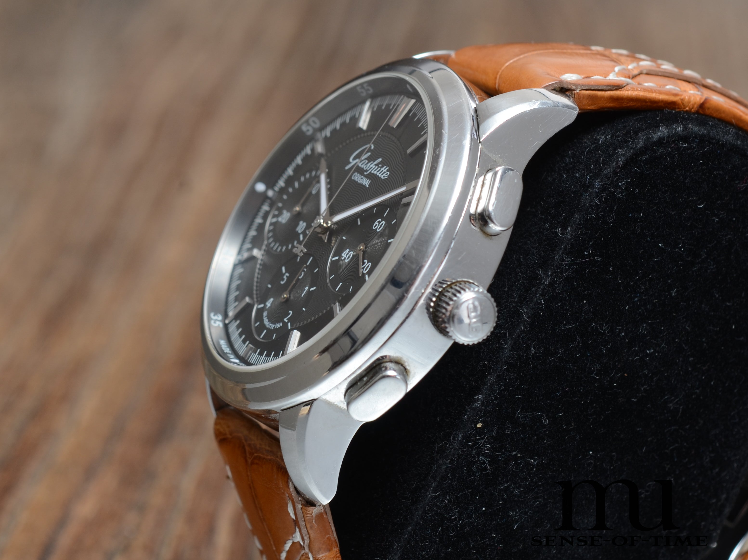 Glashütte Original Senator Chronograph schwarzes Guilloche-Zifferblatt, Cal.: 39-31