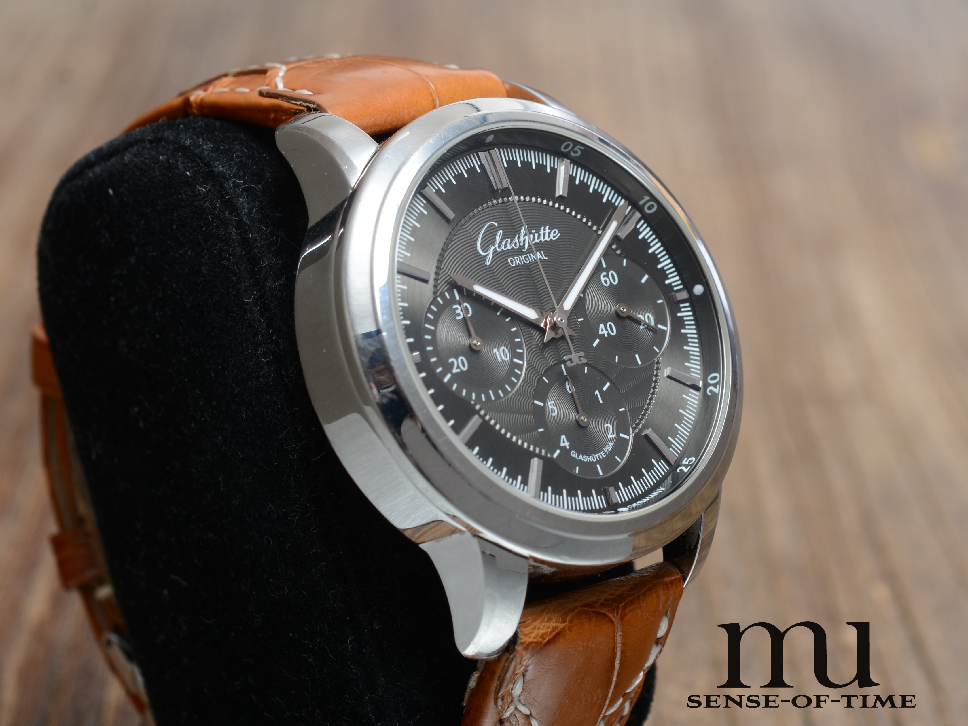 Glashütte Original Senator Chronograph schwarzes Guilloche-Zifferblatt, Cal.: 39-31