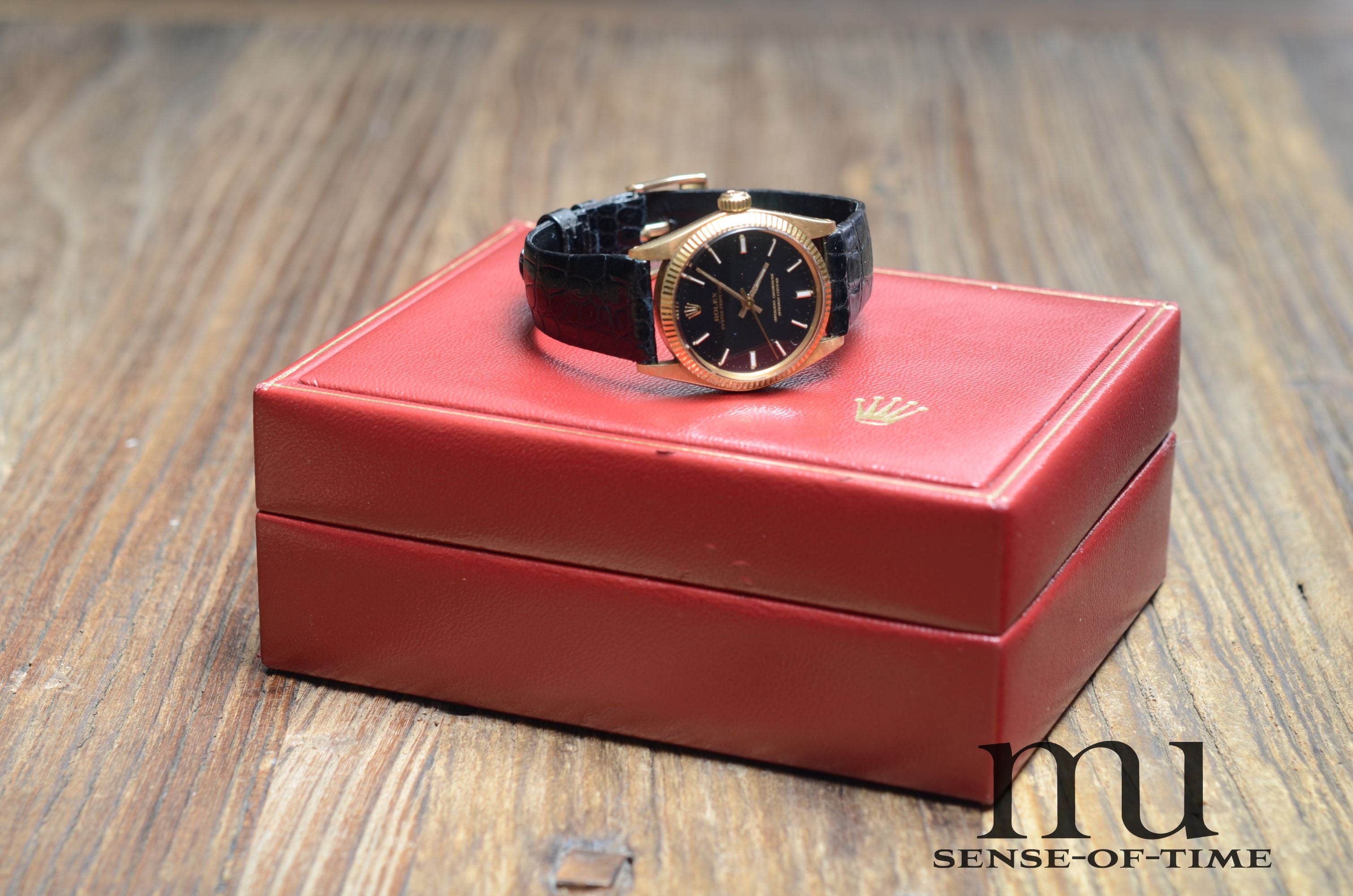 Rolex Oyster Perpetual Lady, 18kt Gold, 31mm, Schwarzes Zifferblatt, Ref.: 6751