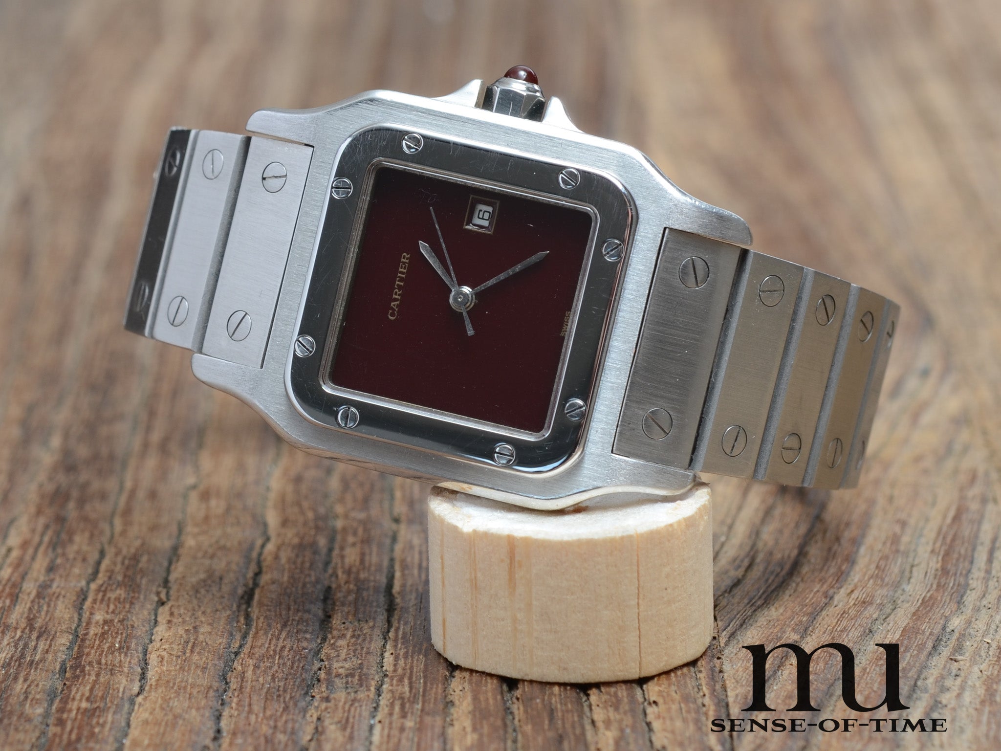 Cartier Santos Burgundi-Dial Automatik Stahl Medium, Ref.: 2960