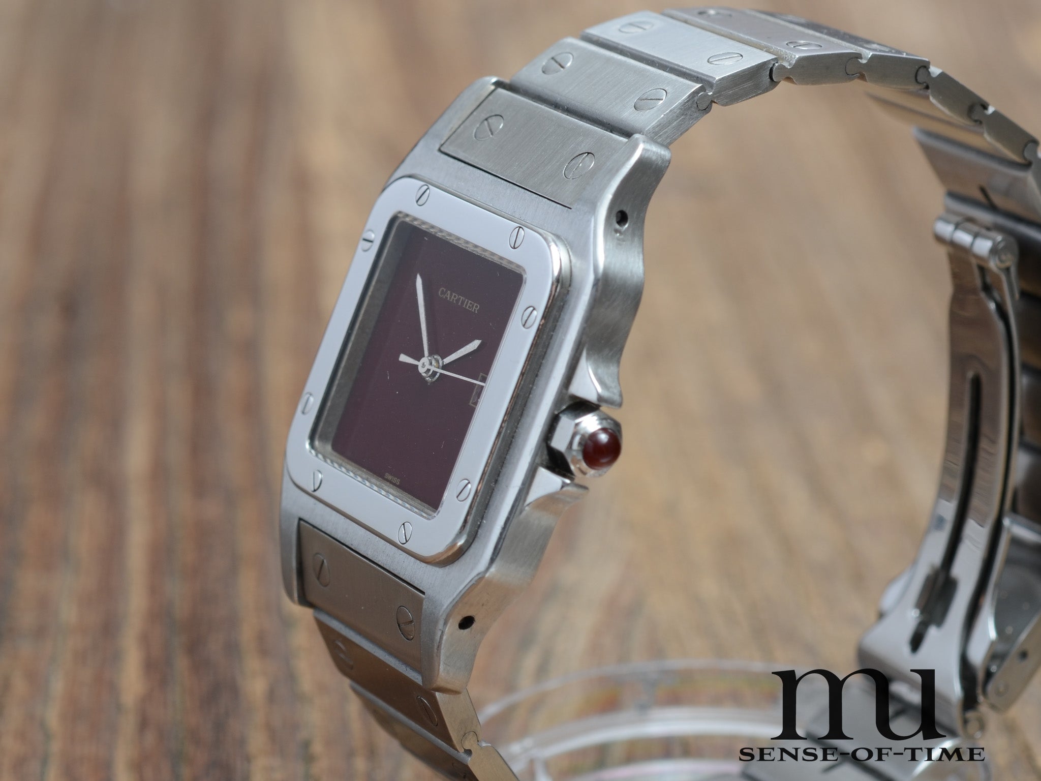 Cartier Santos Burgundi-Dial Automatik Stahl Medium, Ref.: 2960