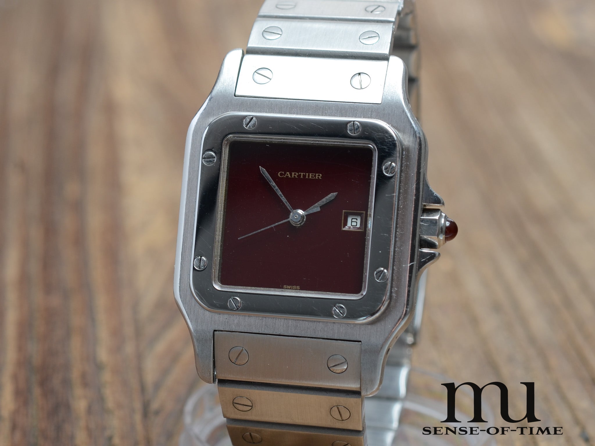 Cartier Santos Burgundi-Dial Automatik Stahl Medium, Ref.: 2960