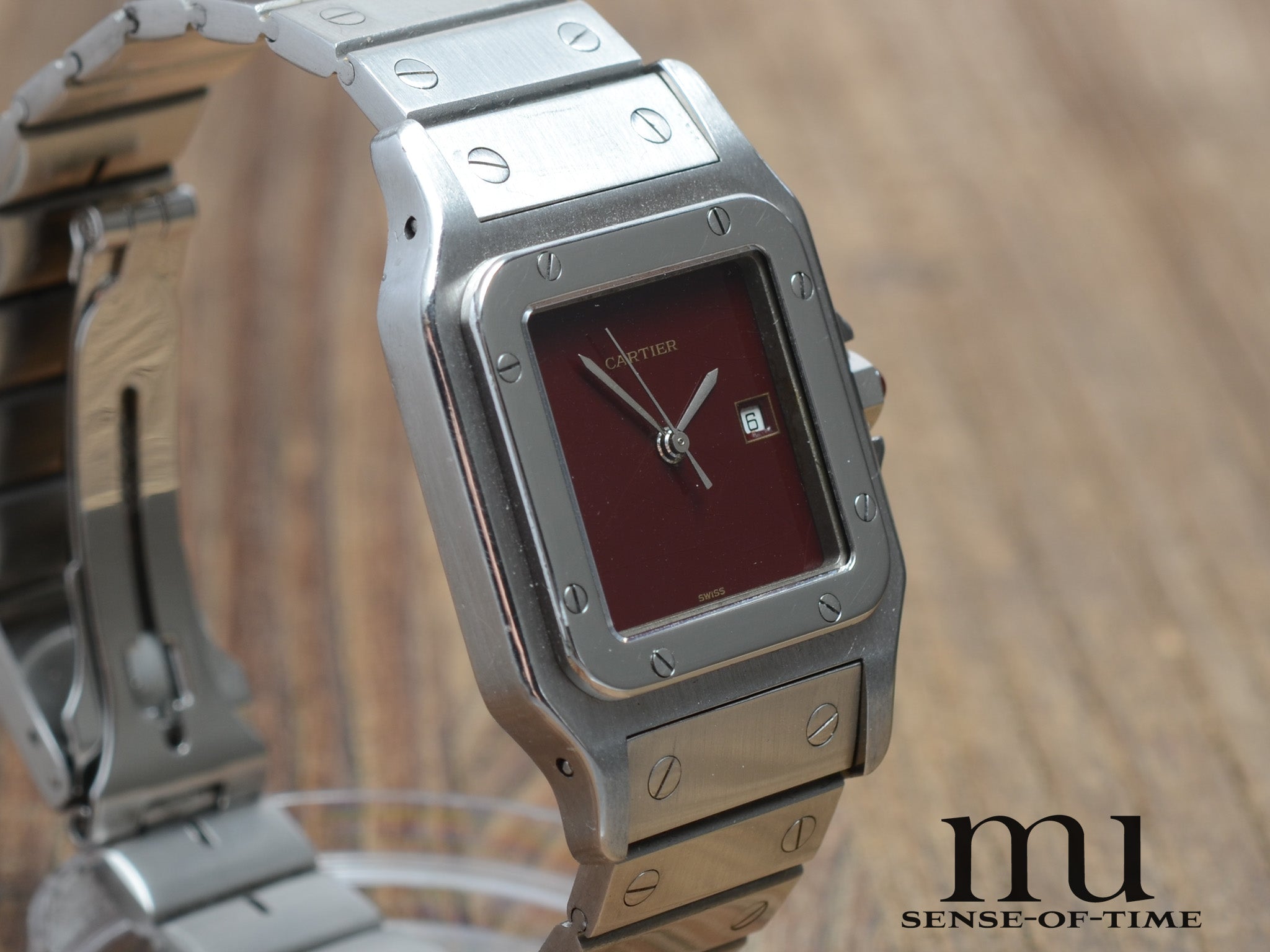 Cartier Santos Burgundi-Dial Automatik Stahl Medium, Ref.: 2960