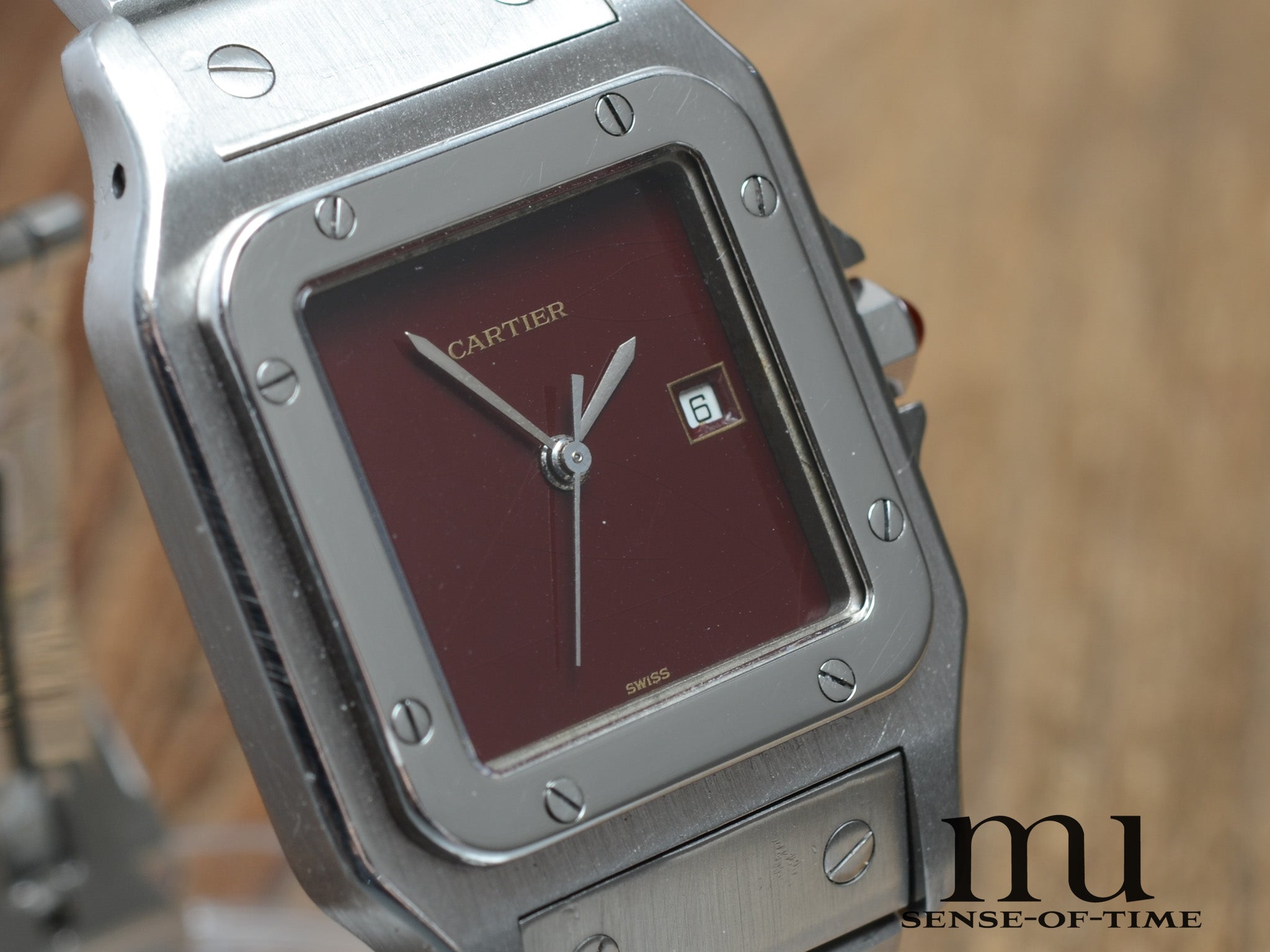 Cartier Santos Burgundi-Dial Automatik Stahl Medium, Ref.: 2960