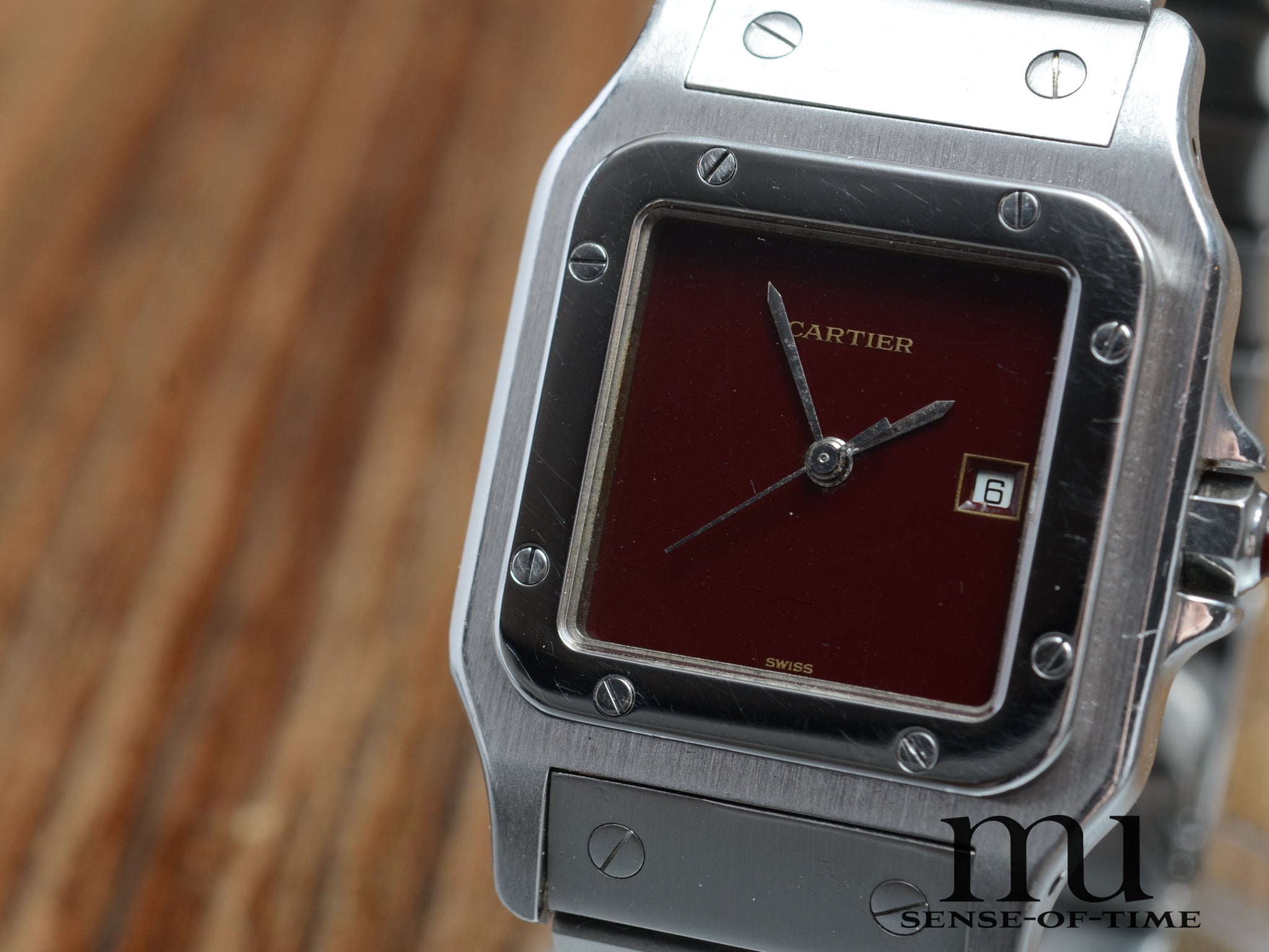 Cartier Santos Burgundi-Dial Automatik Stahl Medium, Ref.: 2960