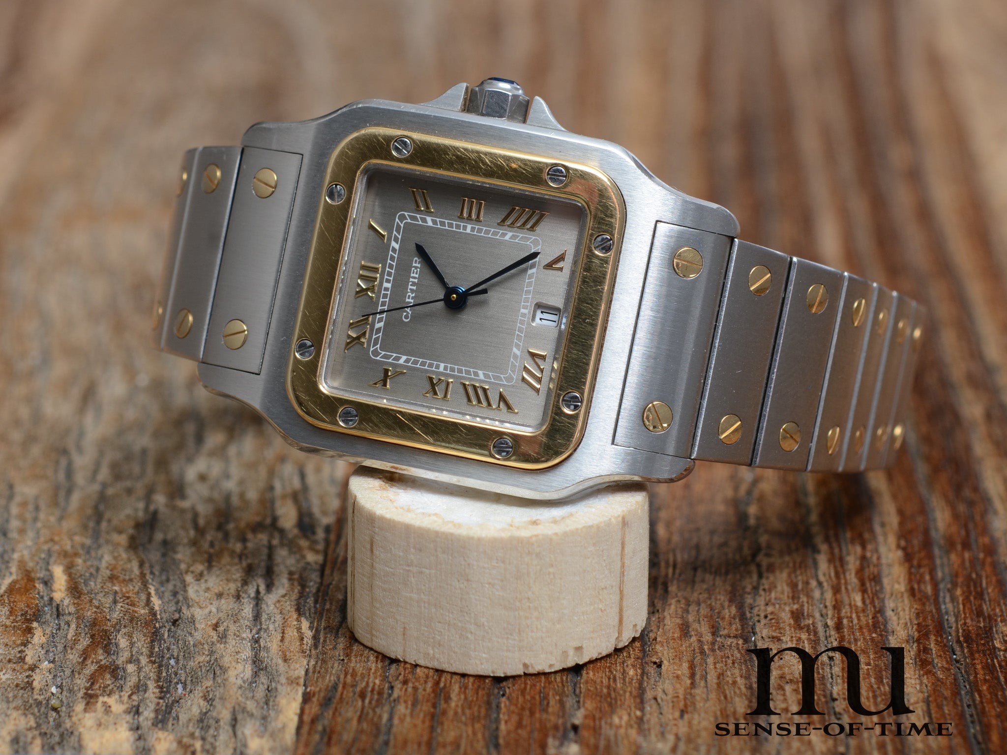 Cartier Santos Slate-Dial Stahl-Gold Medium, Ref.: 187901