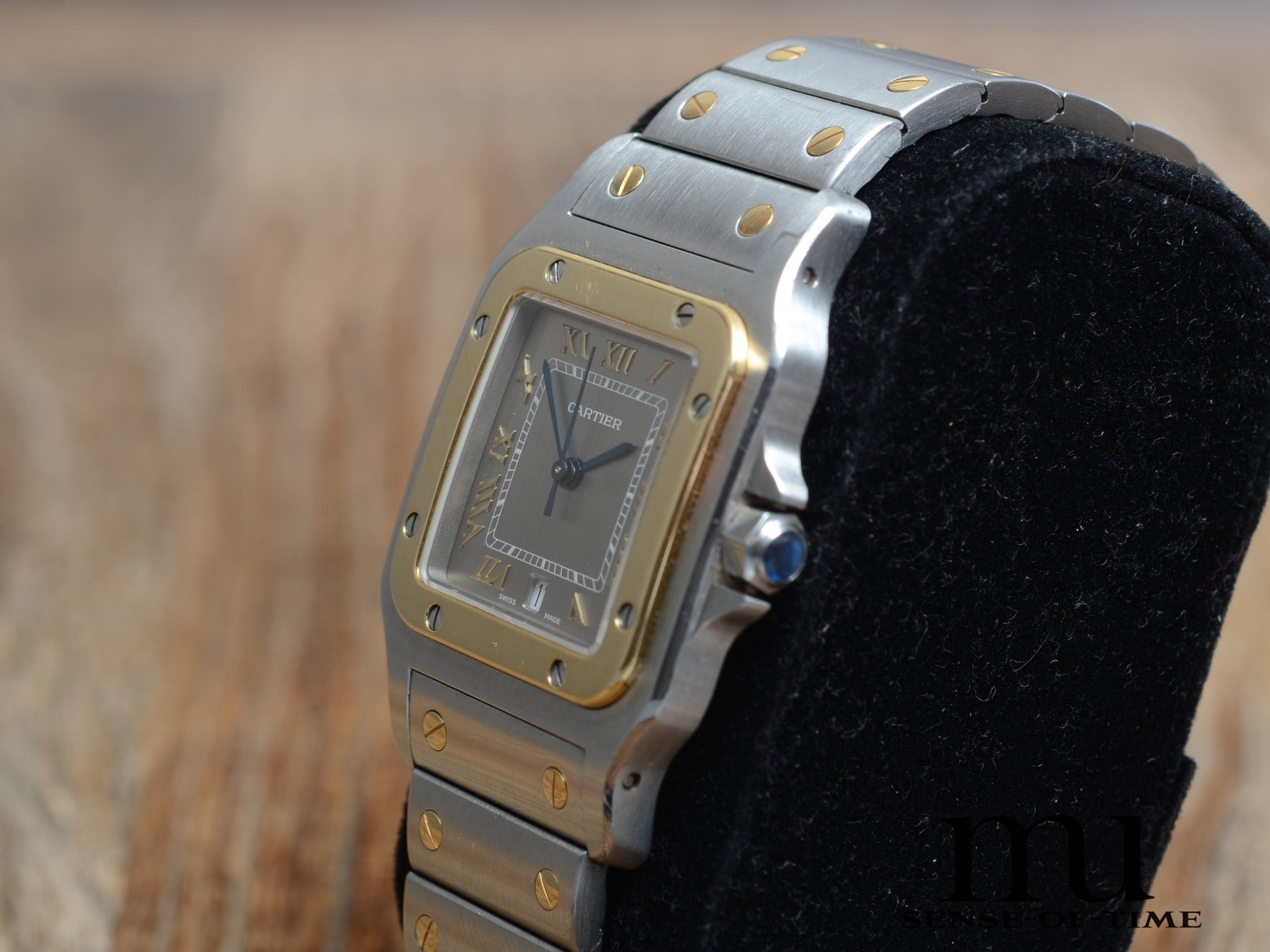 Cartier Santos Slate-Dial Stahl-Gold Medium, Ref.: 187901
