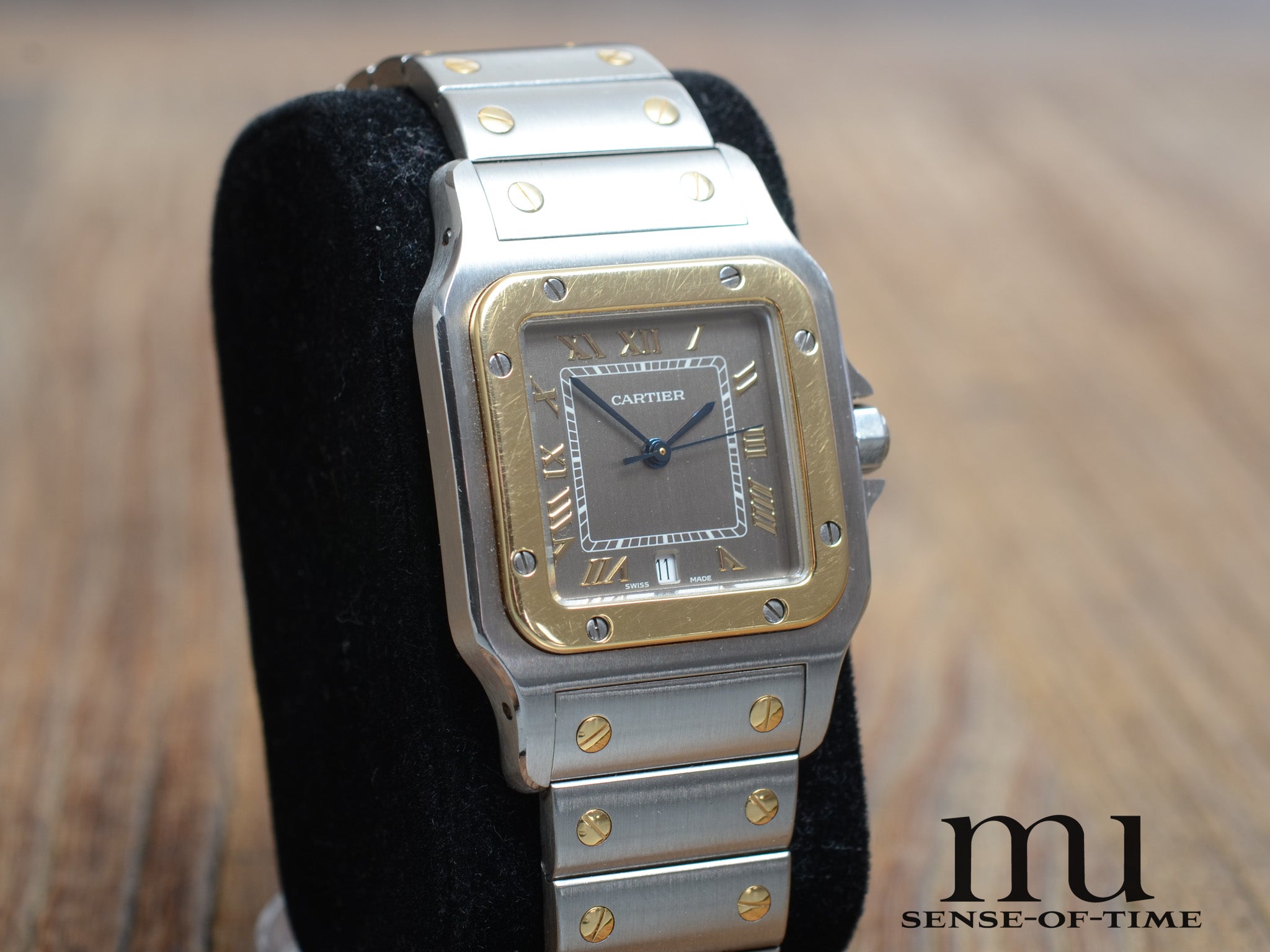Cartier Santos Slate-Dial Stahl-Gold Medium, Ref.: 187901