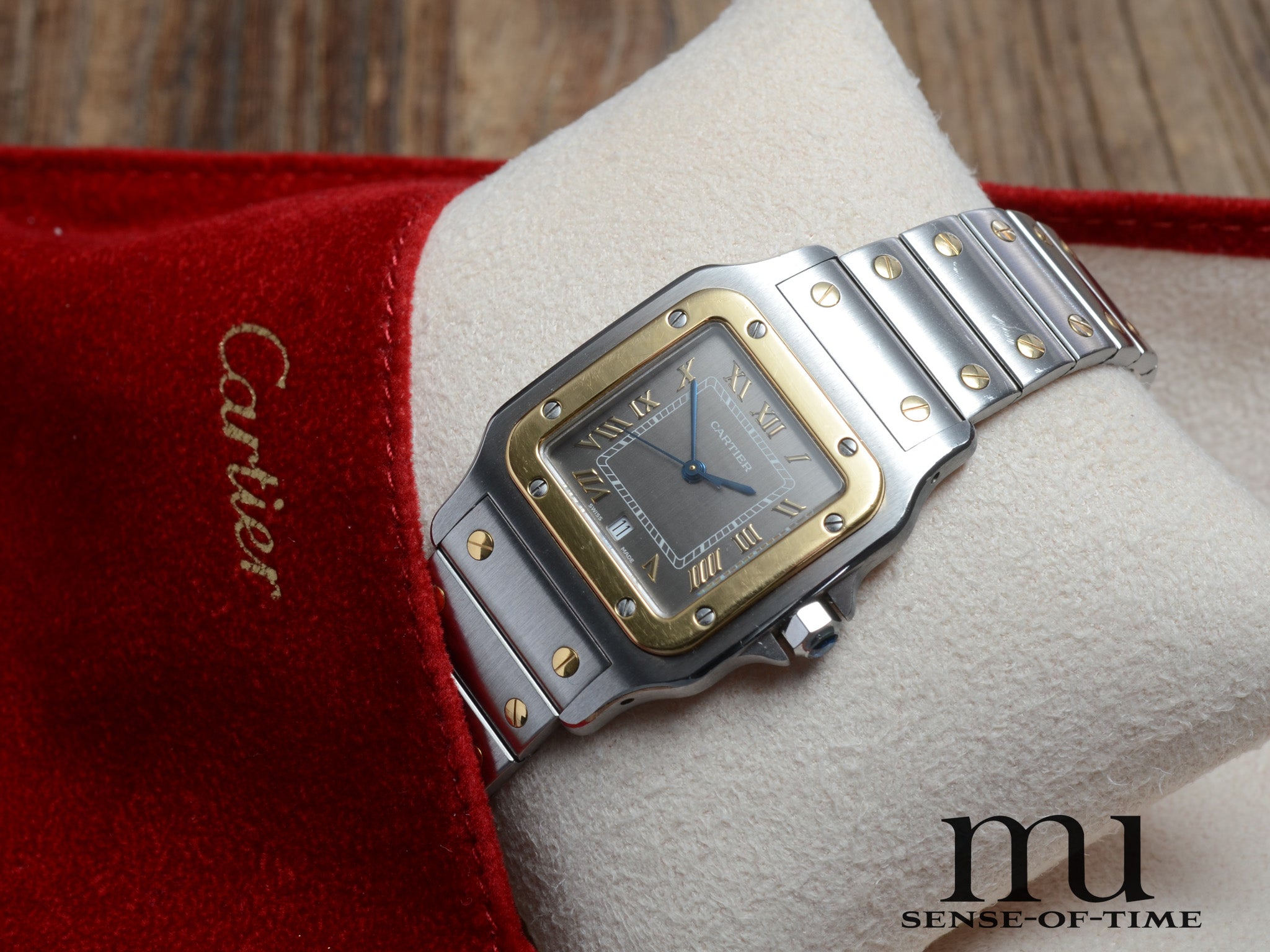 Cartier Santos Slate-Dial Stahl-Gold Medium, Ref.: 187901