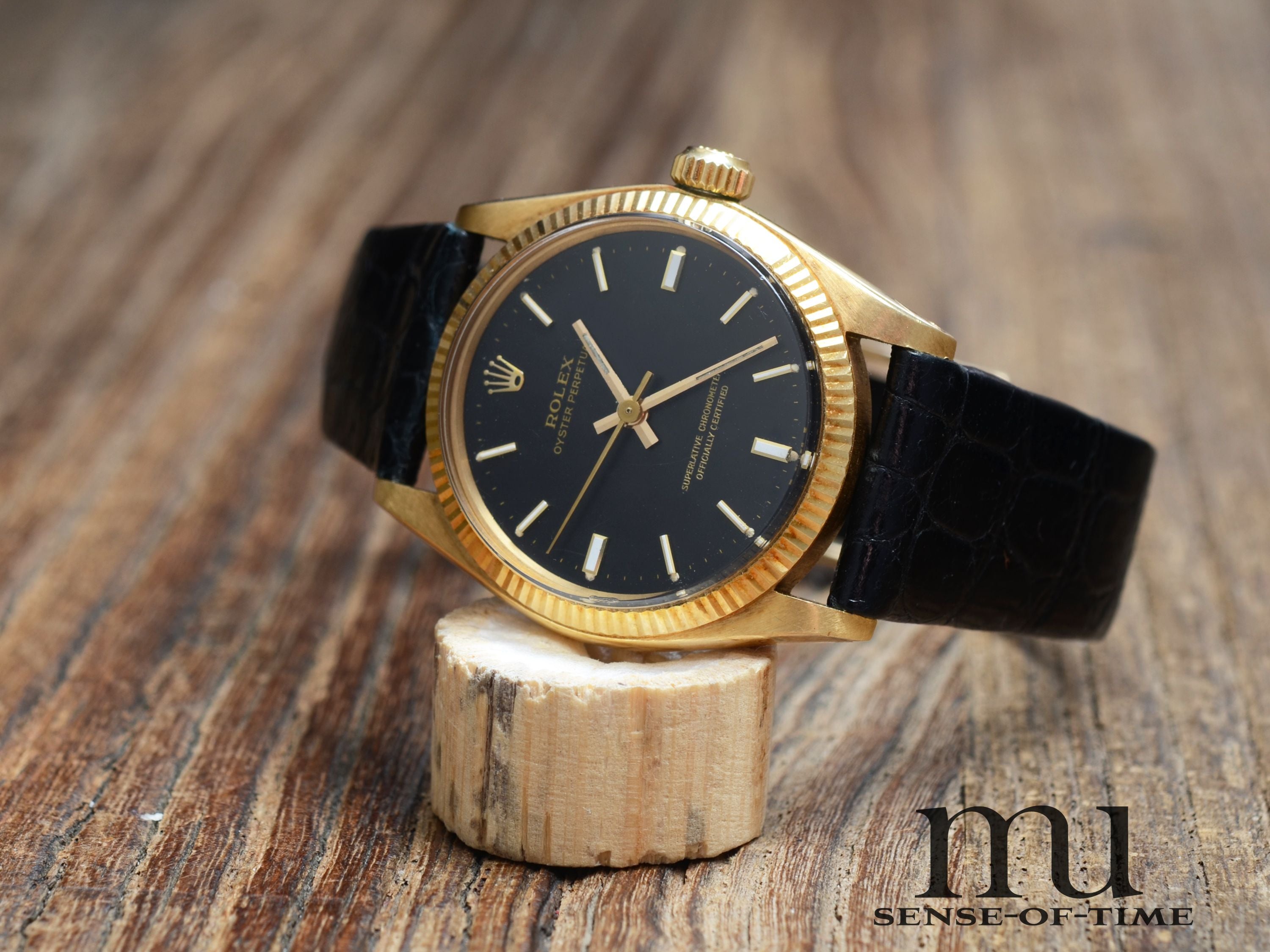 Rolex Oyster Perpetual Lady, 18kt Gold, 31mm, Schwarzes Zifferblatt, Ref.: 6751