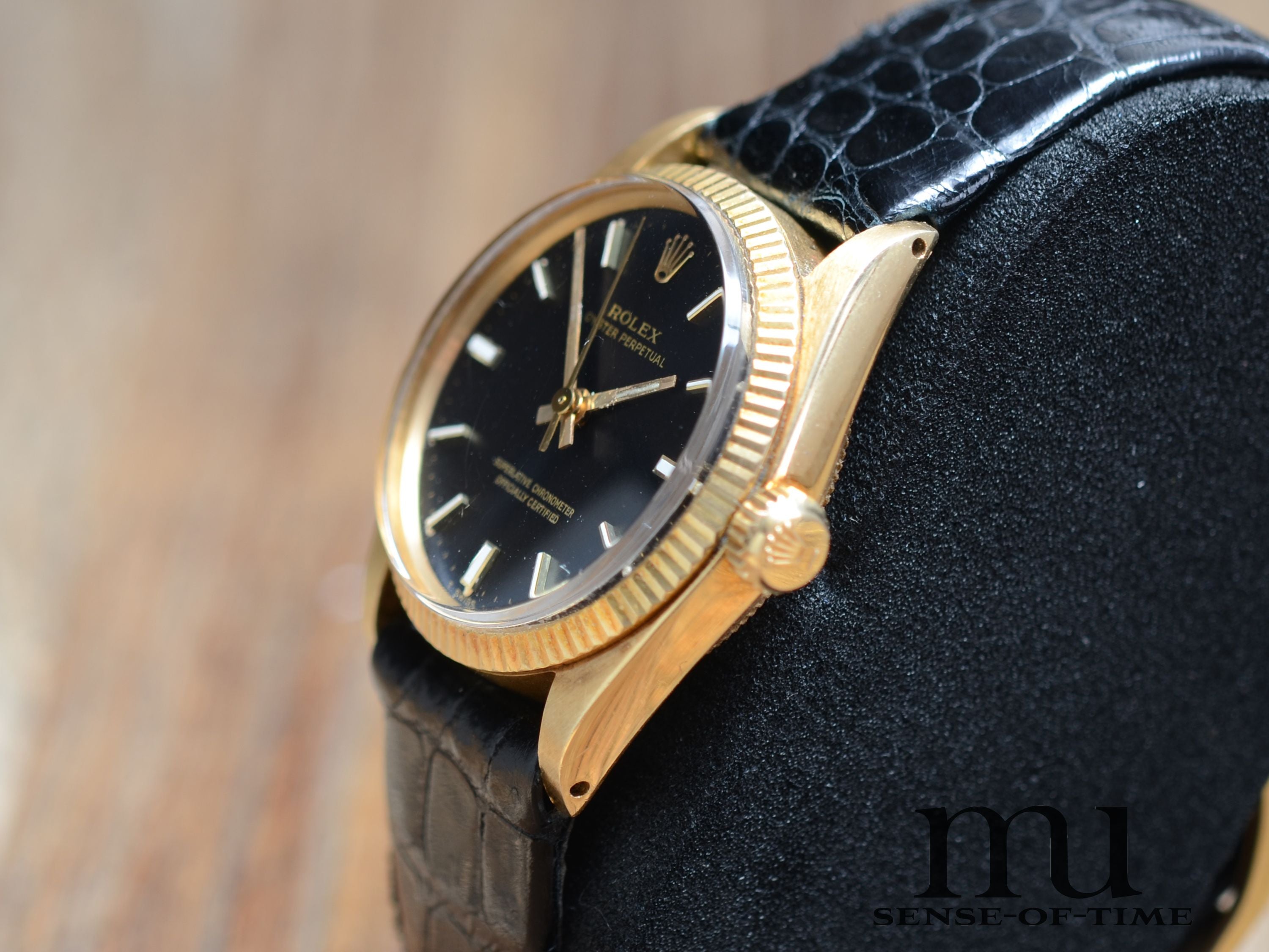 Rolex Oyster Perpetual Lady, 18kt Gold, 31mm, Schwarzes Zifferblatt, Ref.: 6751