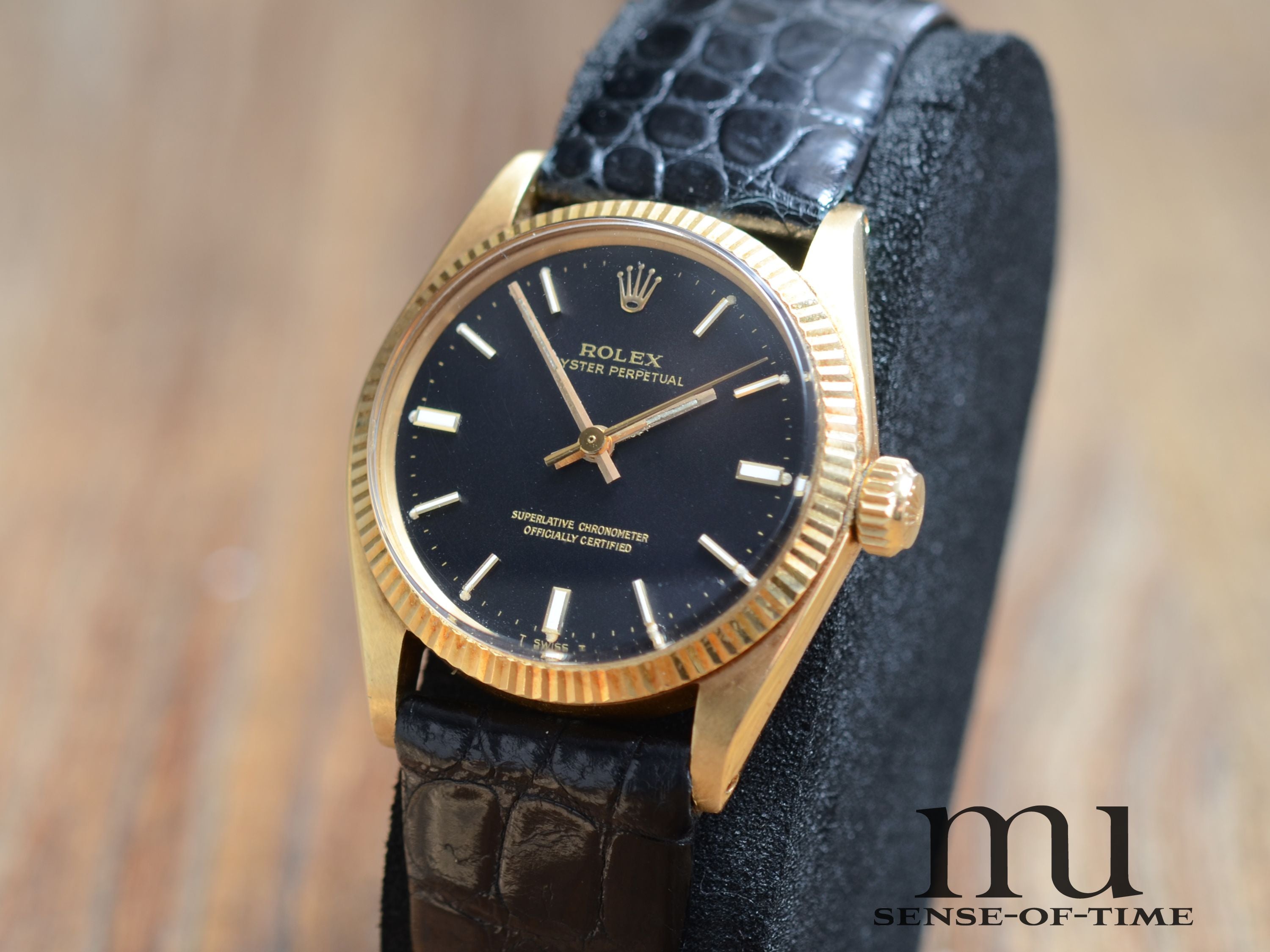 Rolex Oyster Perpetual Lady, 18kt Gold, 31mm, Schwarzes Zifferblatt, Ref.: 6751