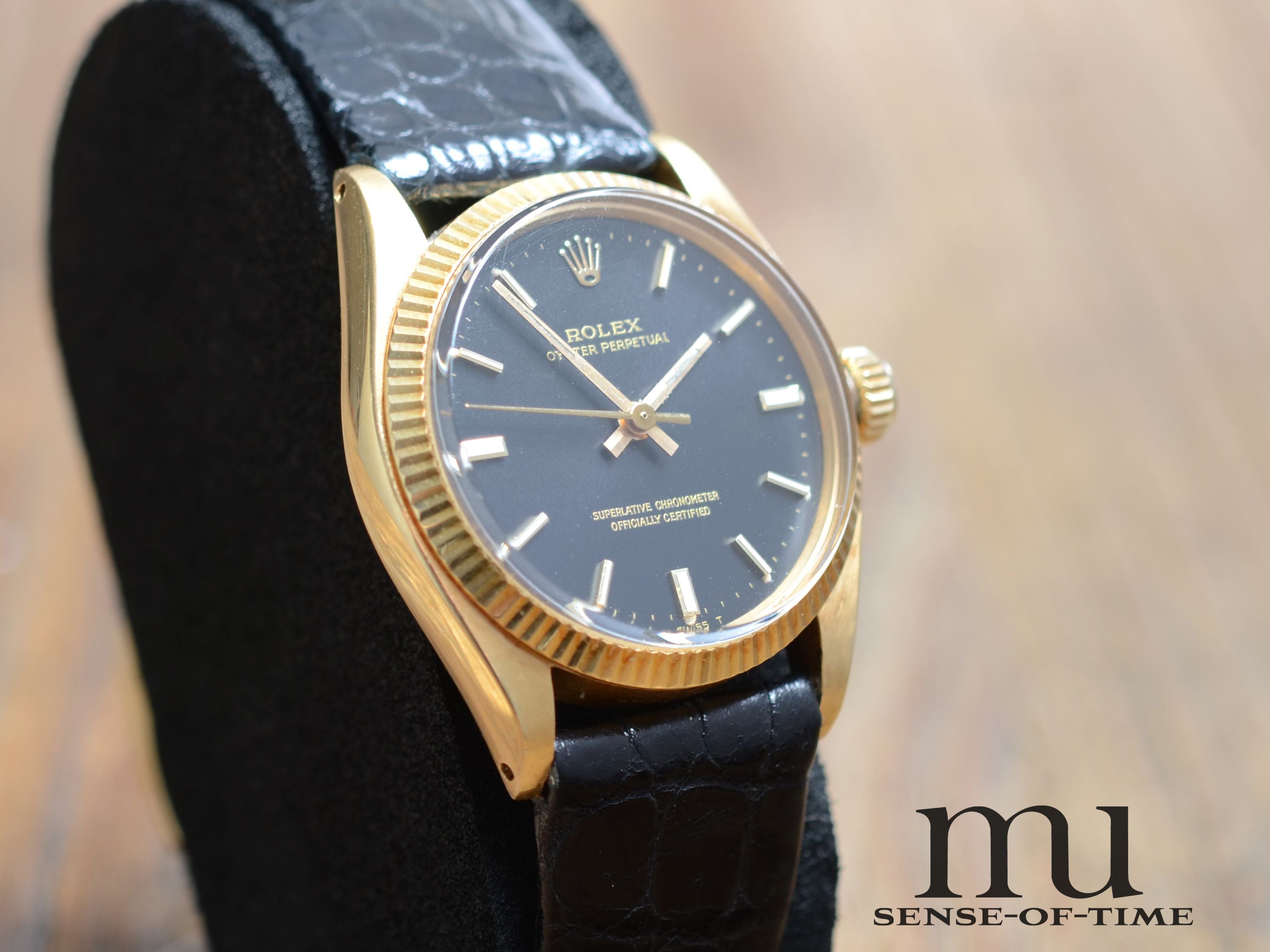 Rolex Oyster Perpetual Lady, 18kt Gold, 31mm, Schwarzes Zifferblatt, Ref.: 6751