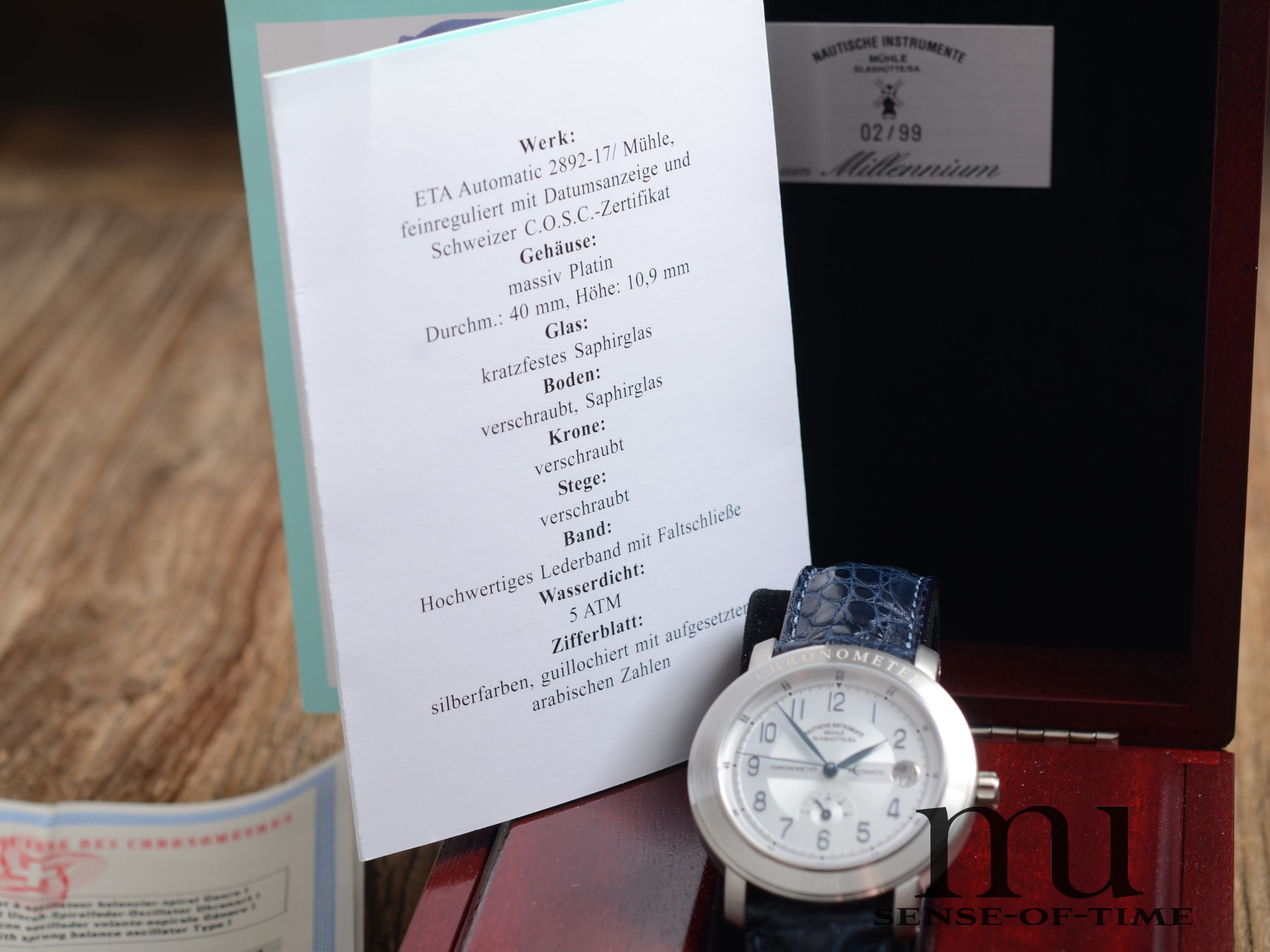 Mühle Millennium Set 2/99 bestehend aus 9 Uhren (1x davon Platin ), Limited Edition, NOS