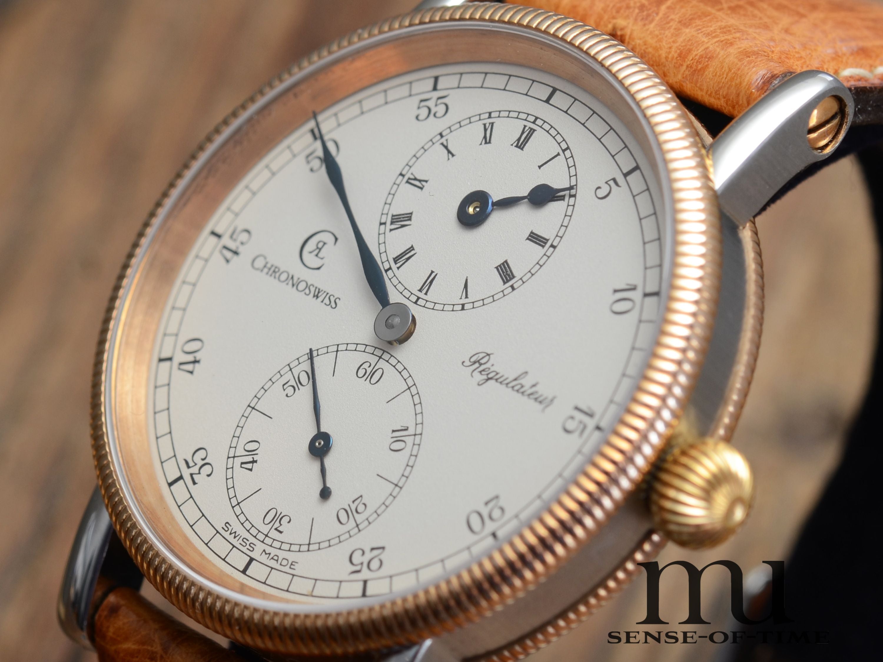 Chronoswiss Regulateur Stahl/Bronze, 1. Serie mit Handaufzug-Kaliber, Ref.: CH6326