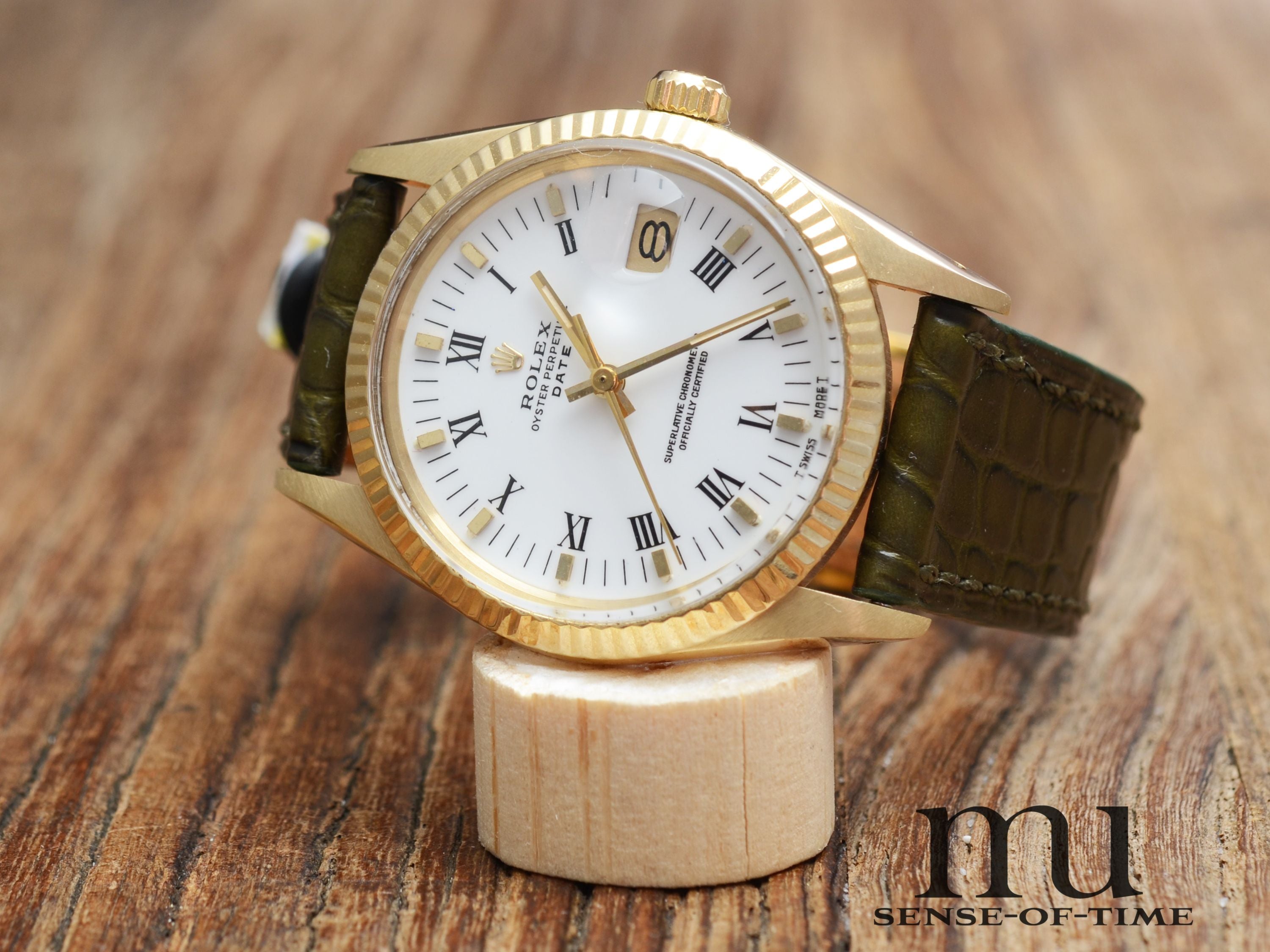 Rolex Oyster Perpetual Date Lady, Gold, 34mm, weißes Zifferblatt, Ref.: 1503