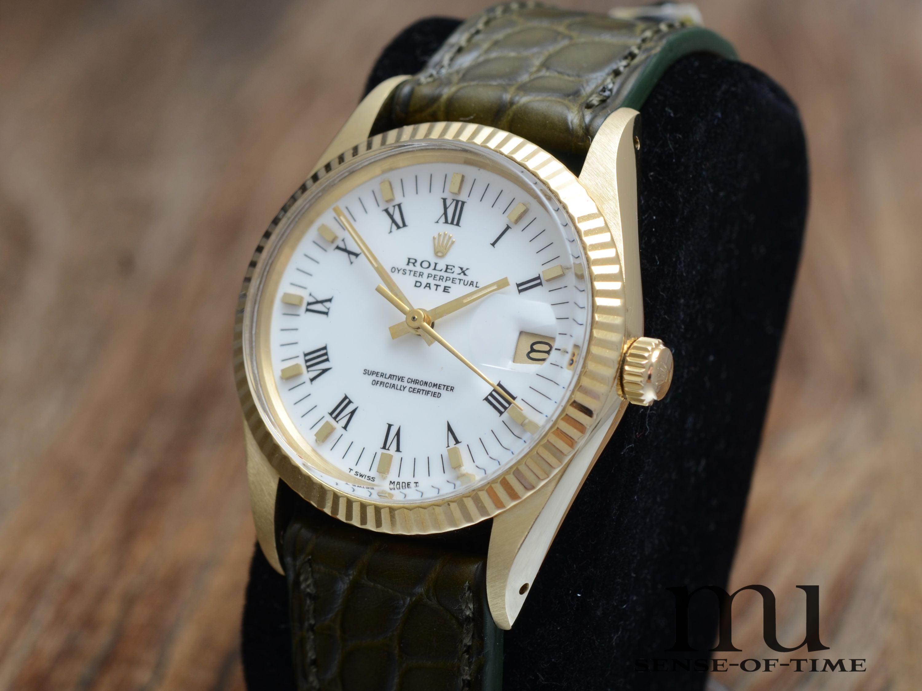 Rolex Oyster Perpetual Date Lady, Gold, 34mm, weißes Zifferblatt, Ref.: 1503