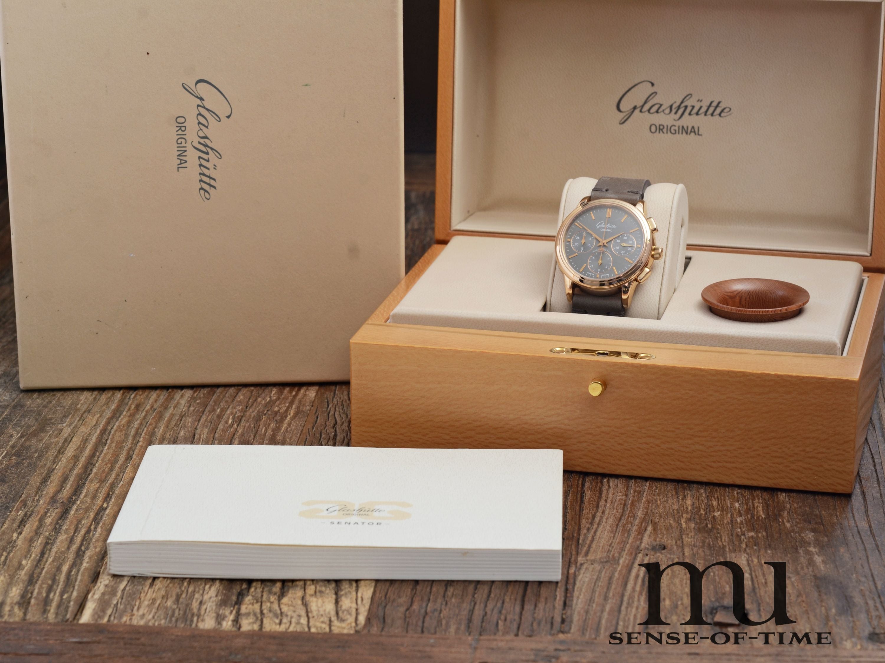 Glashütte Original Senator Chronograph Graues Zifferblatt 18kt Gold, Cal.: 39-31