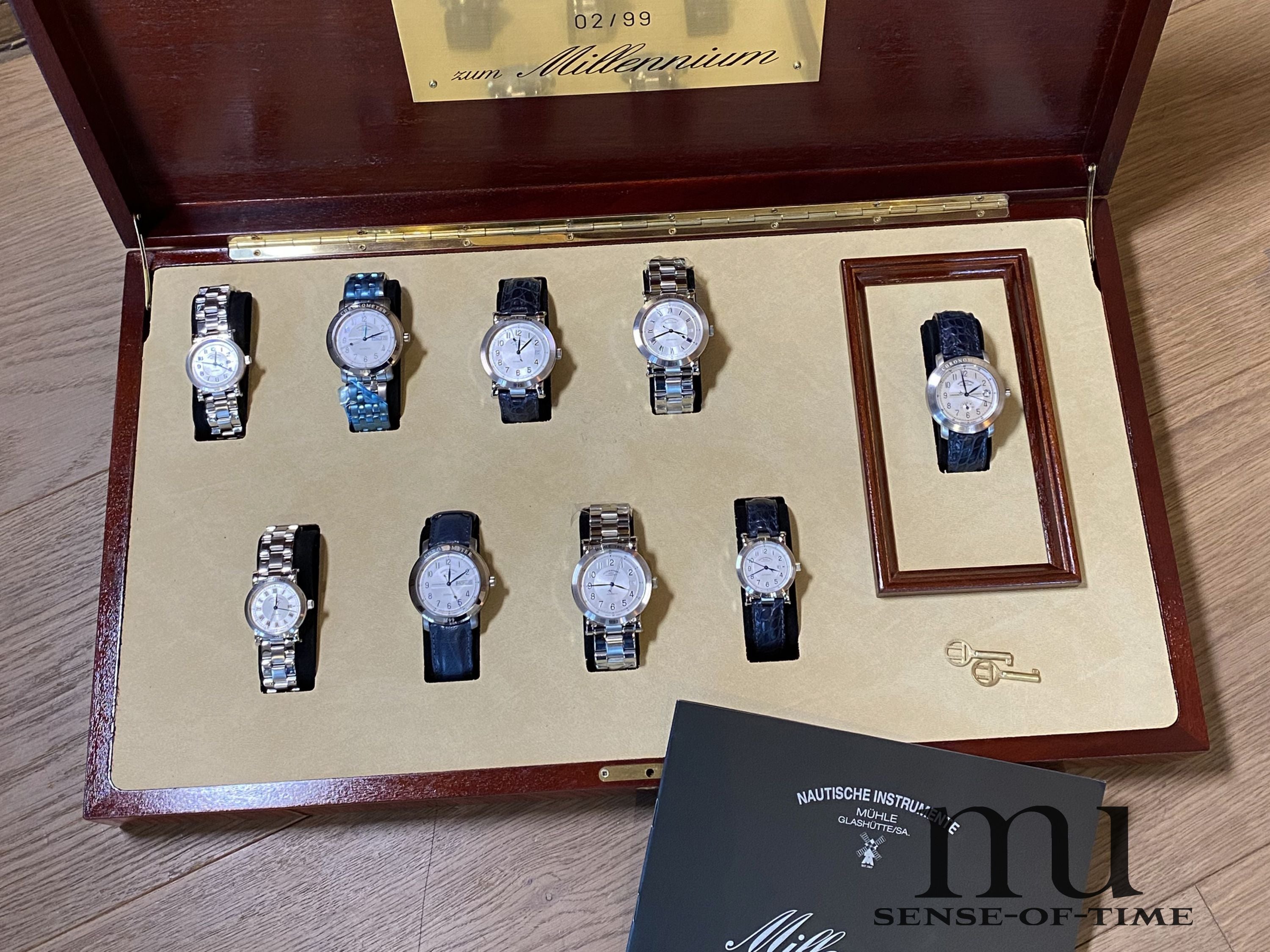 Mühle Millennium Set 2/99 bestehend aus 9 Uhren (1x davon Platin ), Limited Edition, NOS