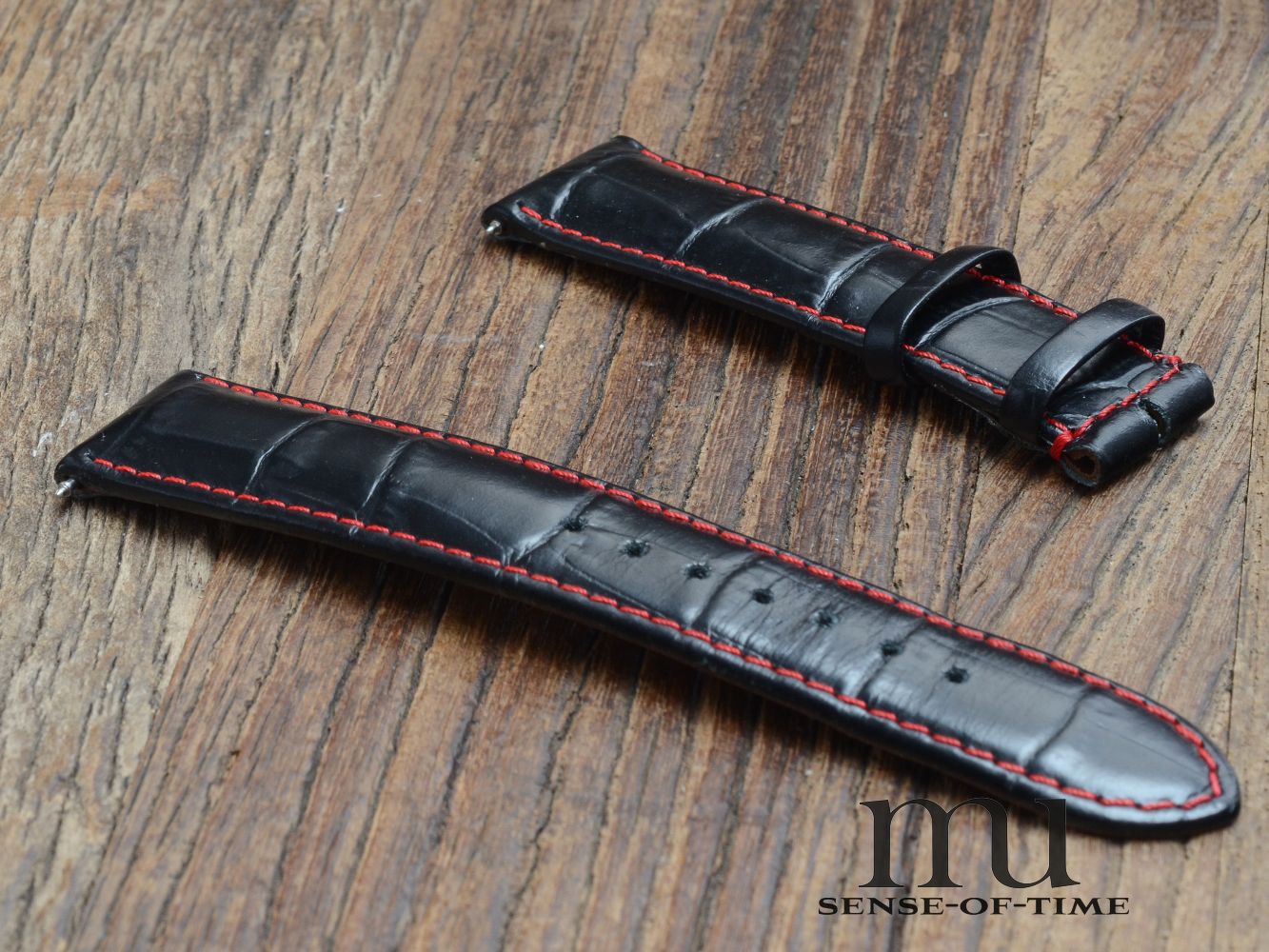 Zubehör: Meistersinger Lederband, schwarz mit roter Naht, 20 mm, NOS