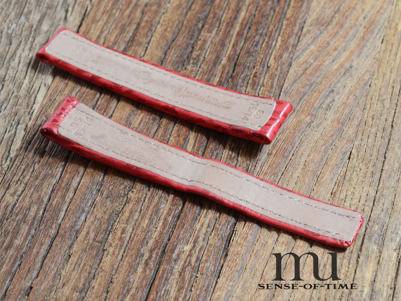 Zubehör: Breitling Lady Haifischlederband, für Faltschließe, rot 15mm, NOS