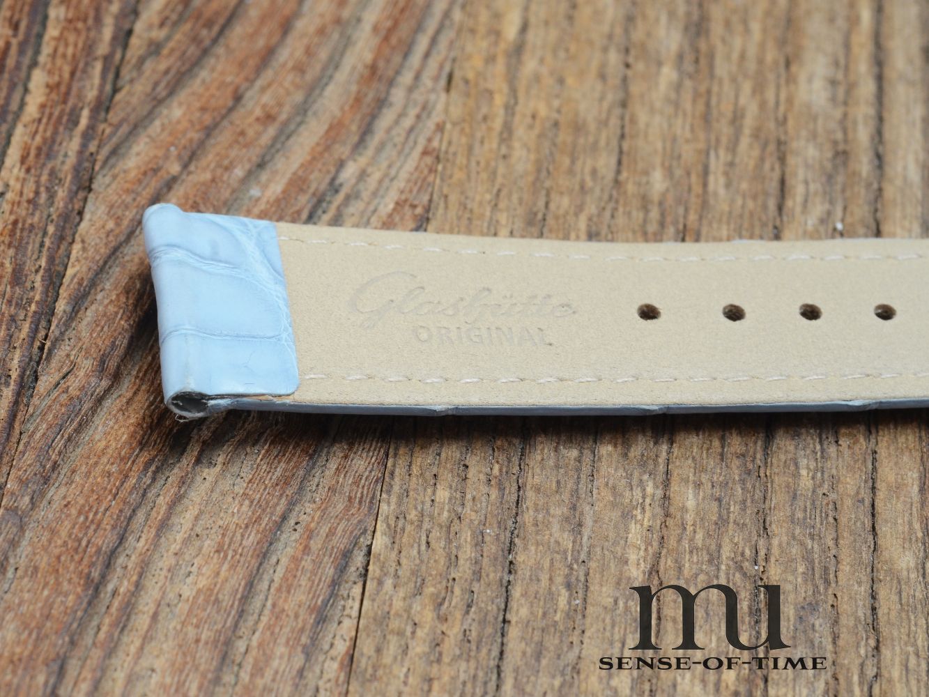 Zubehör: Glashütte Original Krokolederband, Hellblau, 19mm, NOS