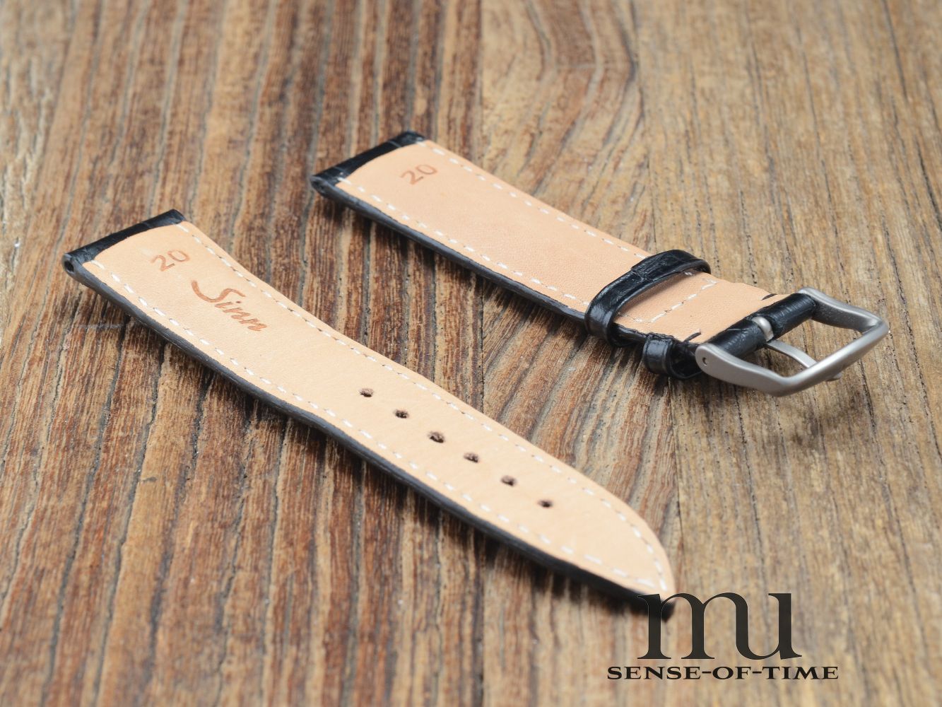 Zubehör: Sinn Lederband 20 mm mit Dornschließe, schwarz, NOS