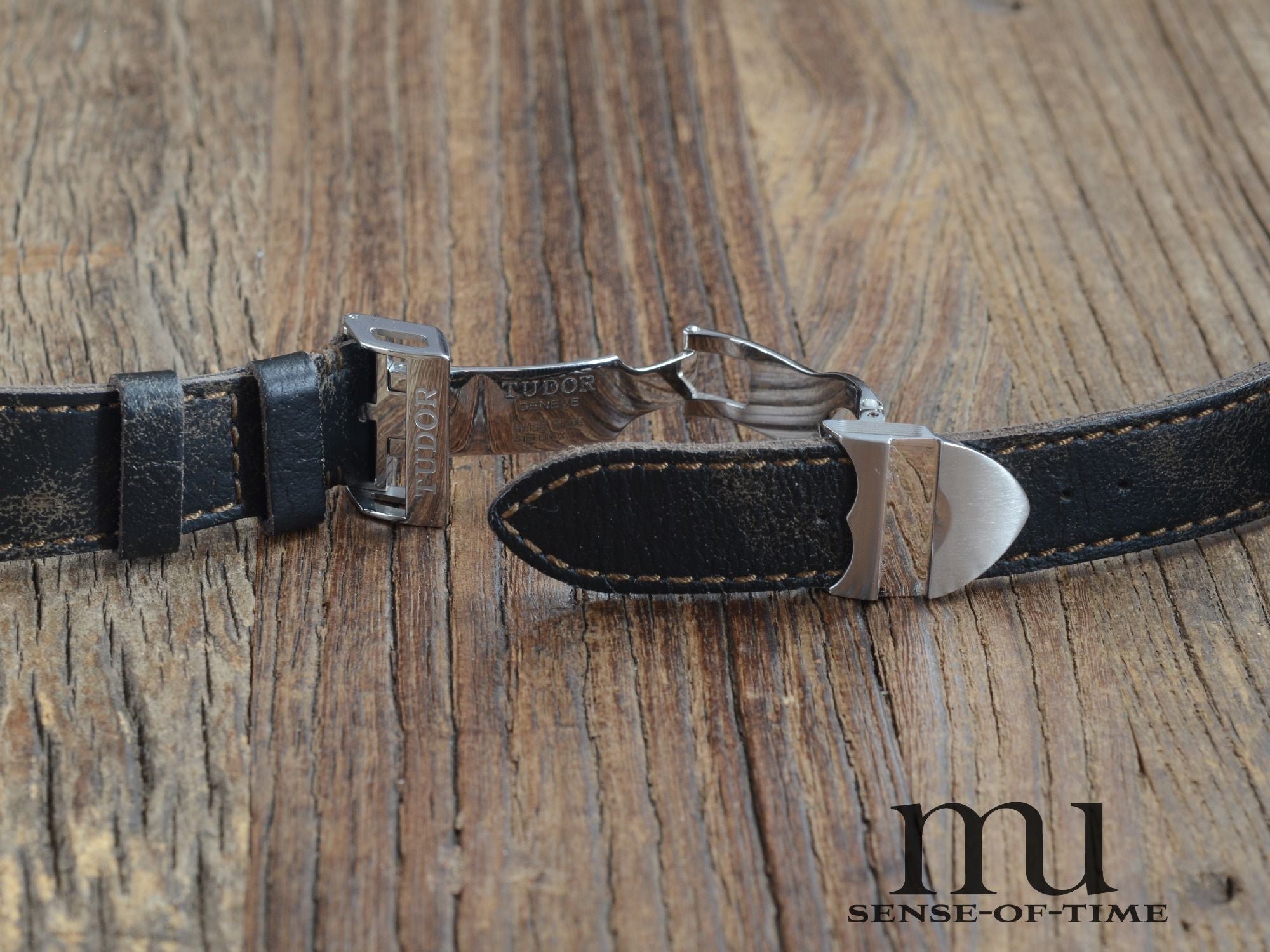 Zubehör: Tudor Vintage-Style Lederband mit Faltschließe, NOS