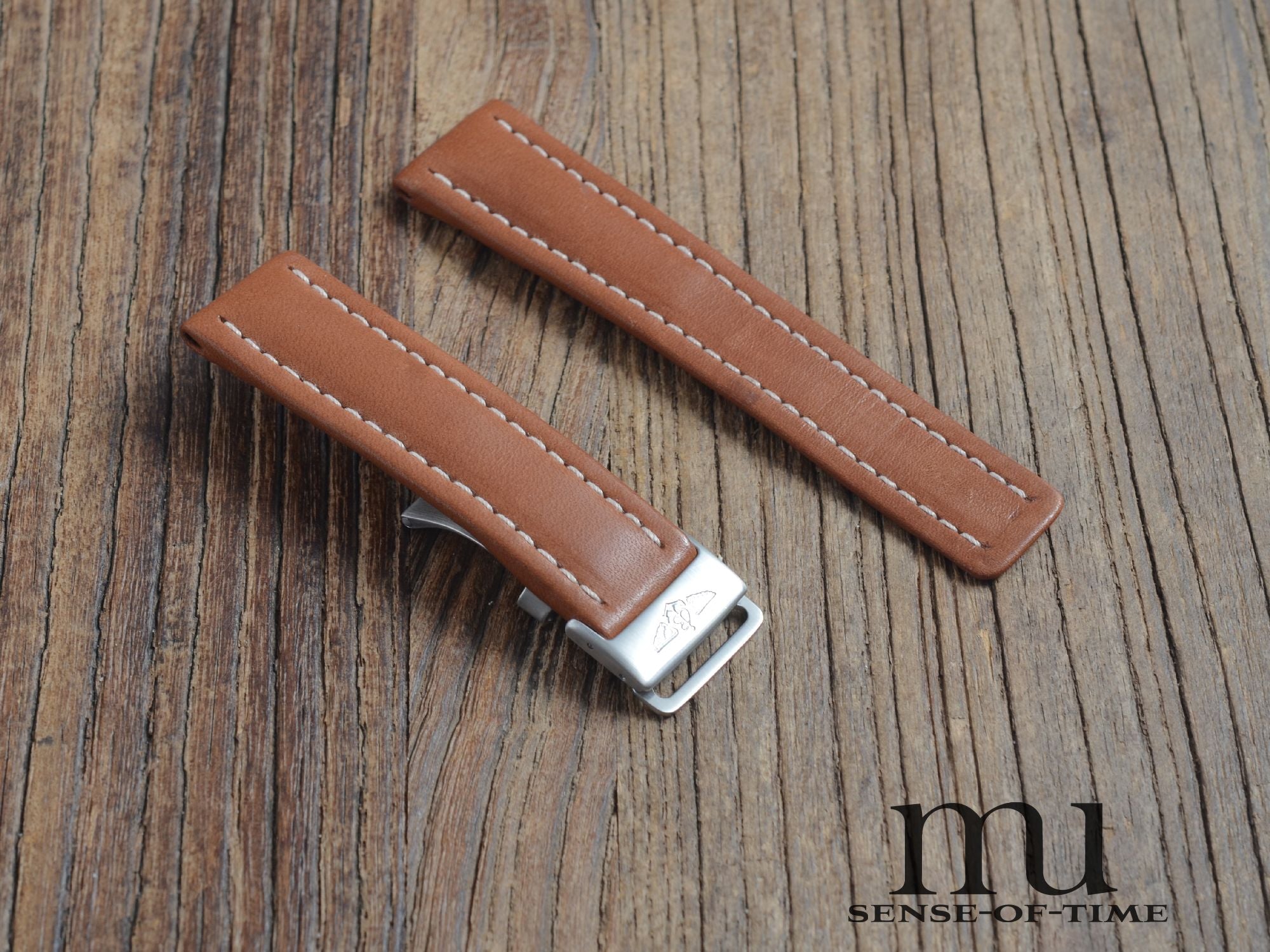 Zubehör: Breiting Lederband braun 20mm mit Faltschließe, NOS