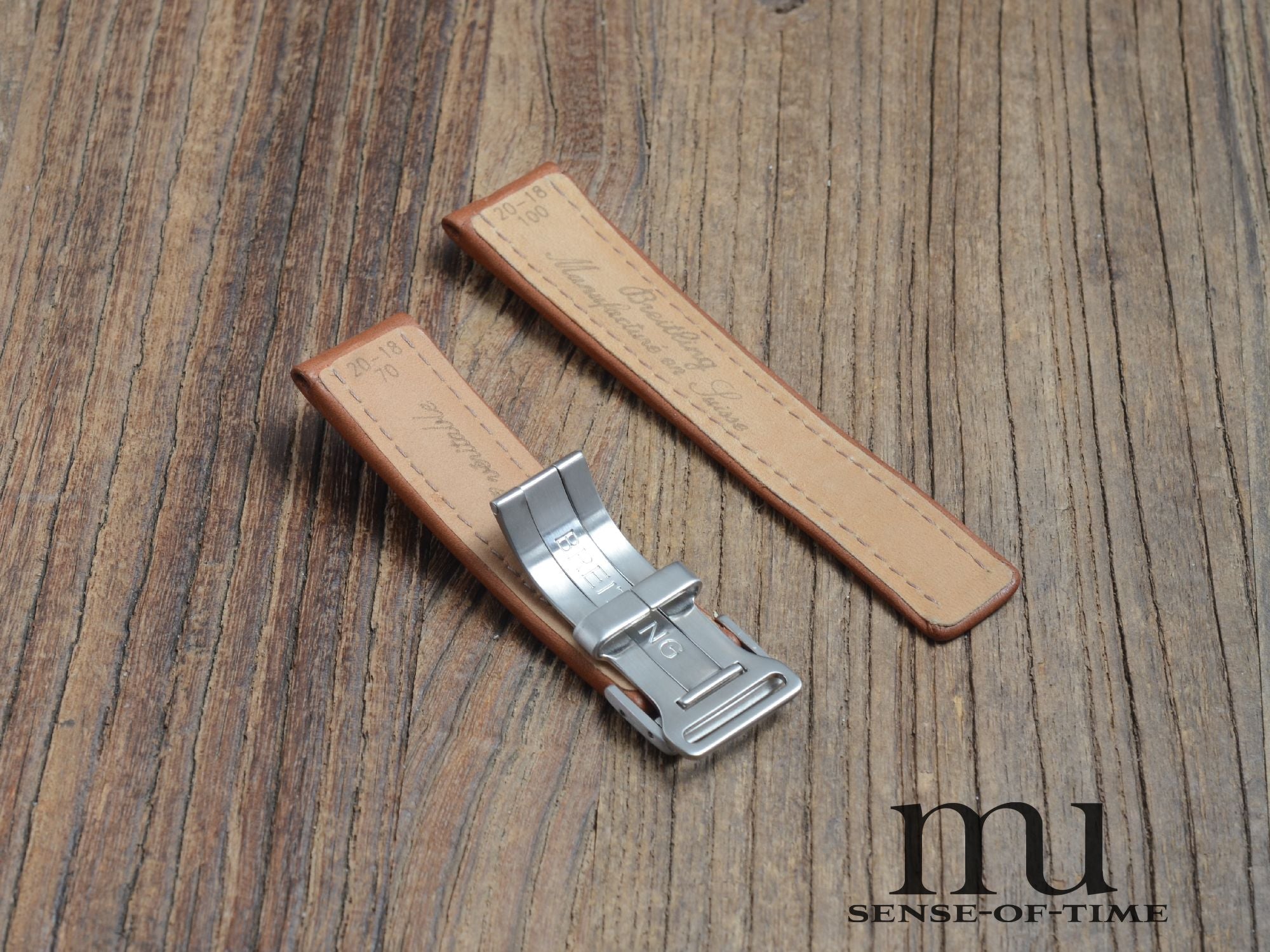 Zubehör: Breiting Lederband braun 20mm mit Faltschließe, NOS
