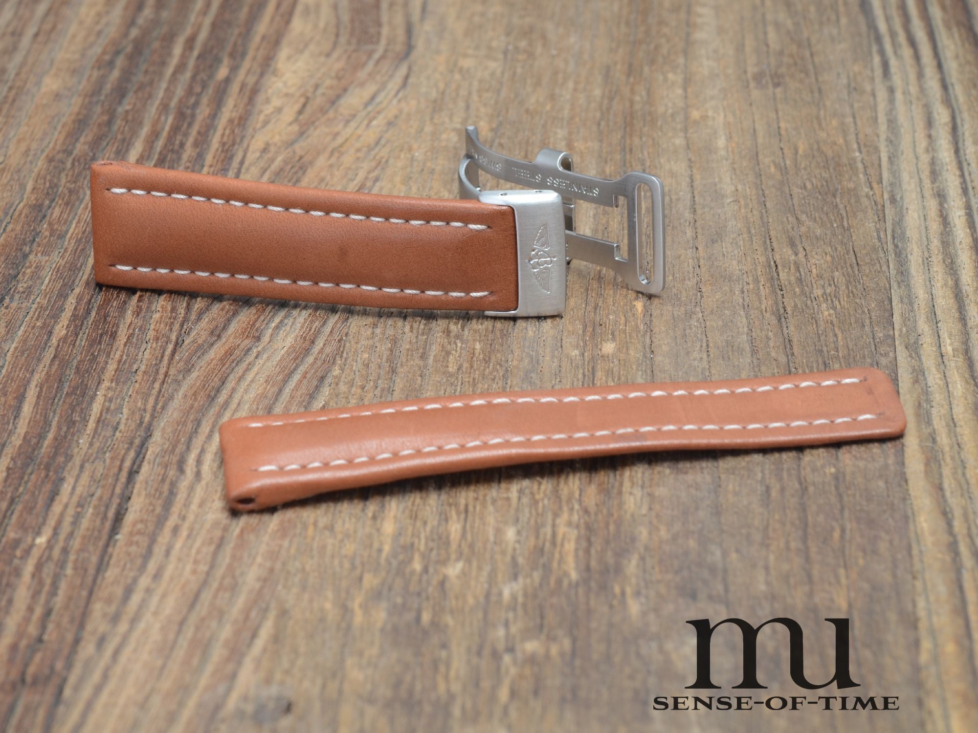Zubehör: Breiting Lederband braun 20mm mit Faltschließe, NOS