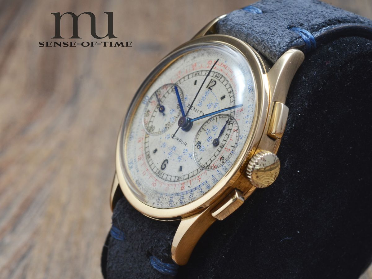 Zenith Compur Vintage Chronograph 18kt Gold mit Sektor-Dial Telemeter