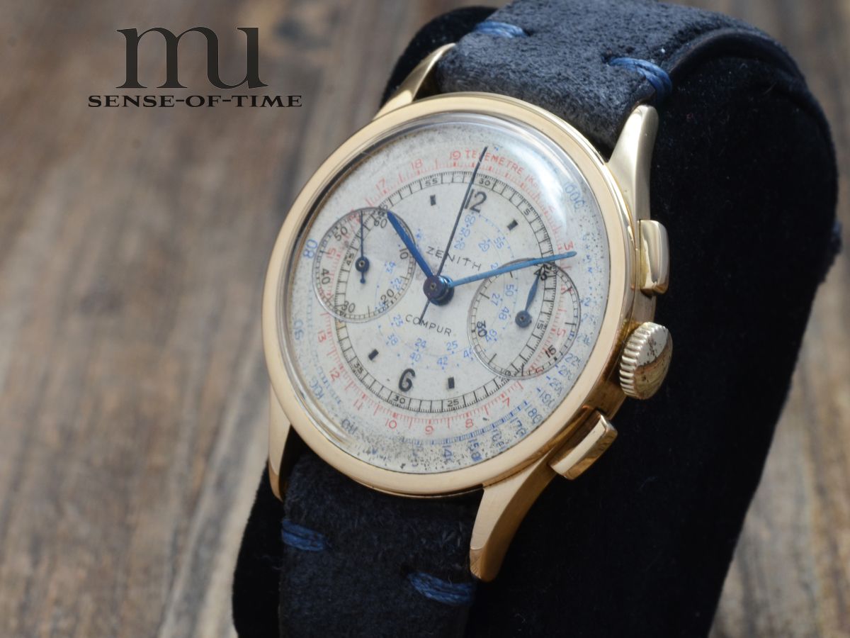 Zenith Compur Vintage Chronograph 18kt Gold mit Sektor-Dial Telemeter