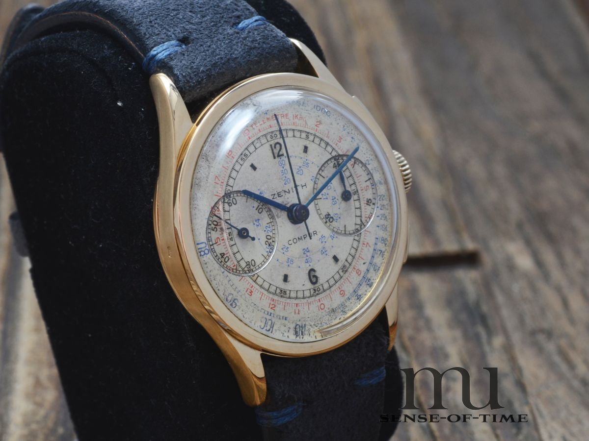 Zenith Compur Vintage Chronograph 18kt Gold mit Sektor-Dial Telemeter