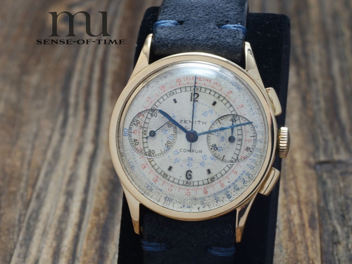 Zenith Compur Vintage Chronograph 18kt Gold mit Sektor-Dial Telemeter