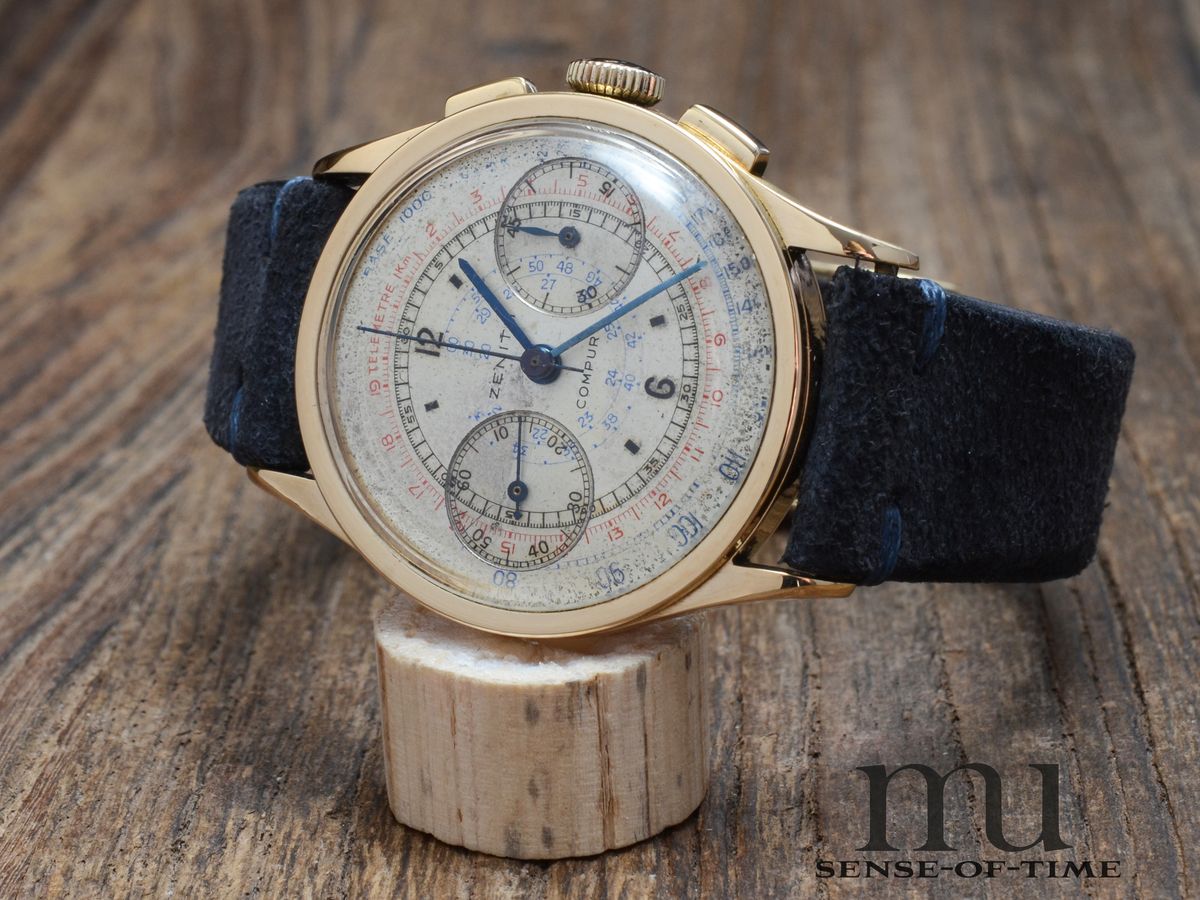 Zenith Compur Vintage Chronograph 18kt Gold mit Sektor-Dial Telemeter