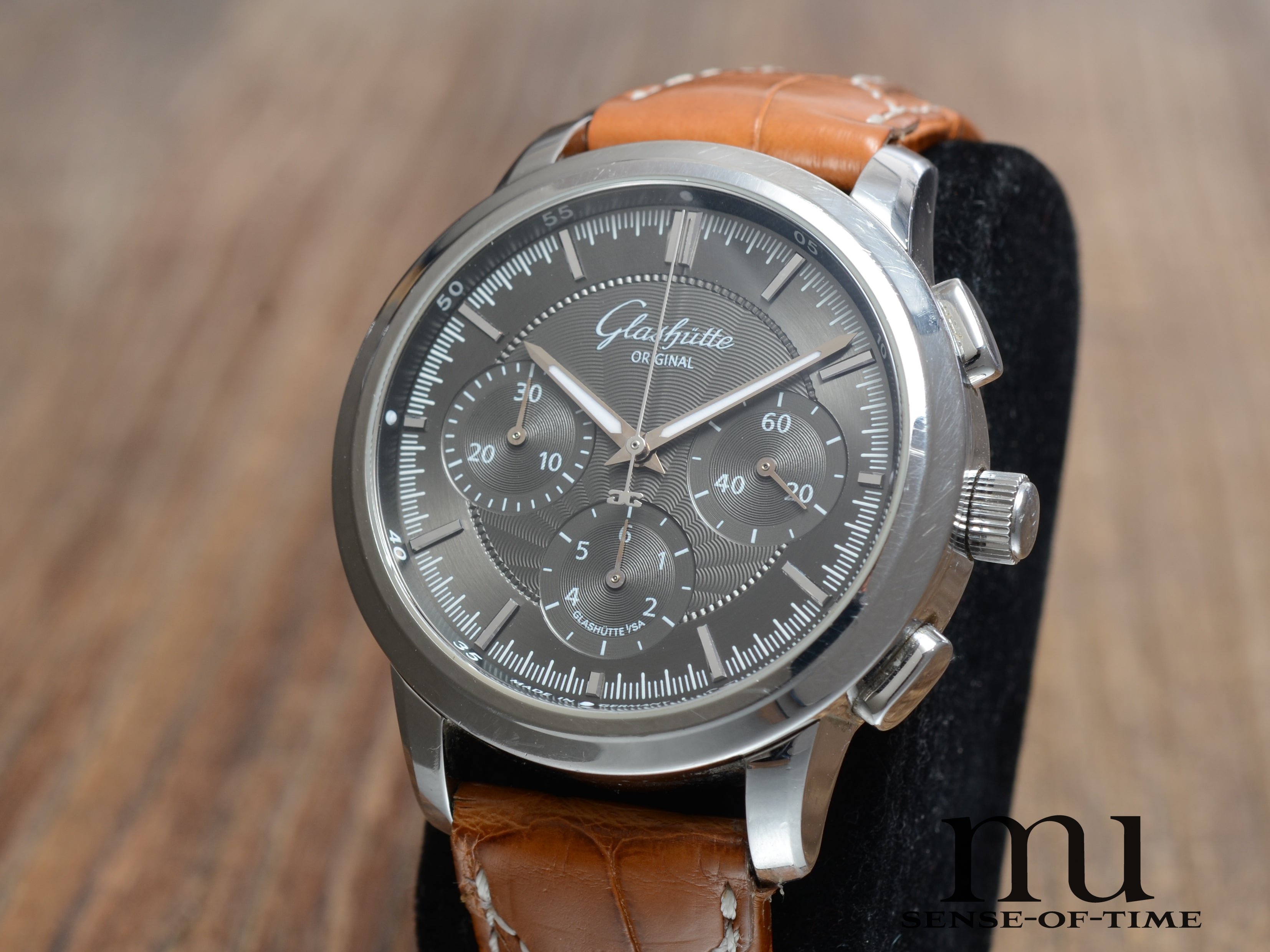 Glashütte Original Senator Chronograph schwarzes Guilloche-Zifferblatt, Cal.: 39-31