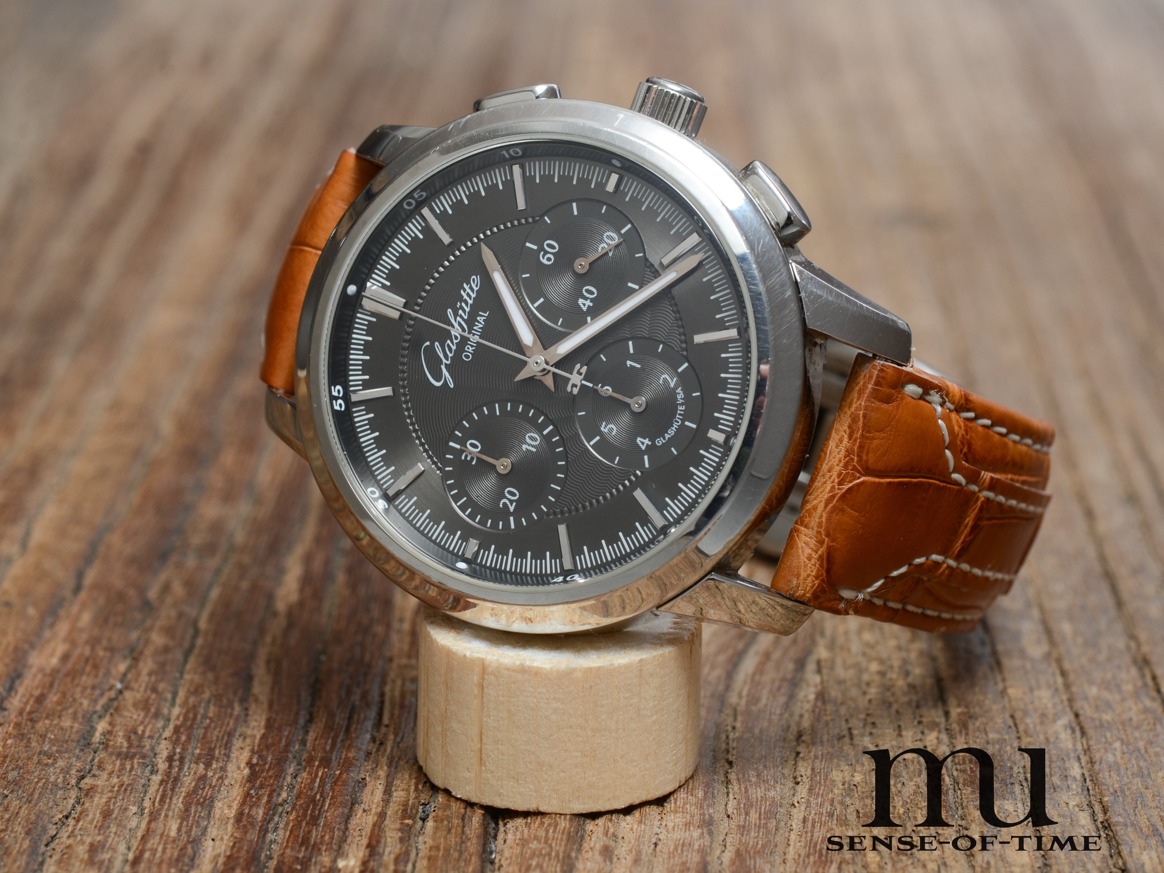 Glashütte Original Senator Chronograph schwarzes Guilloche-Zifferblatt, Cal.: 39-31