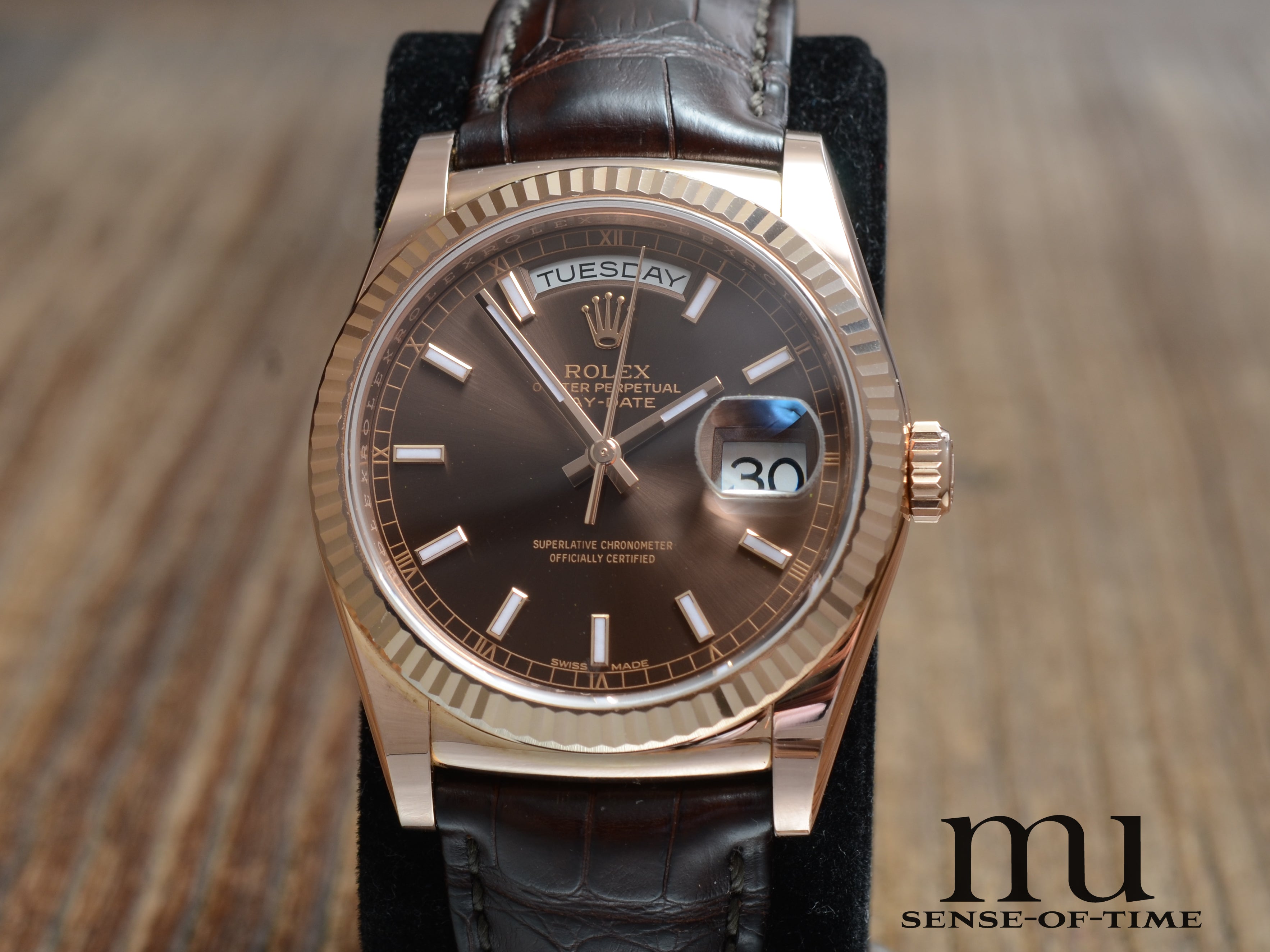 Rolex Day-Date Braunes Zifferblatt 18kt Everrose-Gold 36 cm, Ref.: 118135