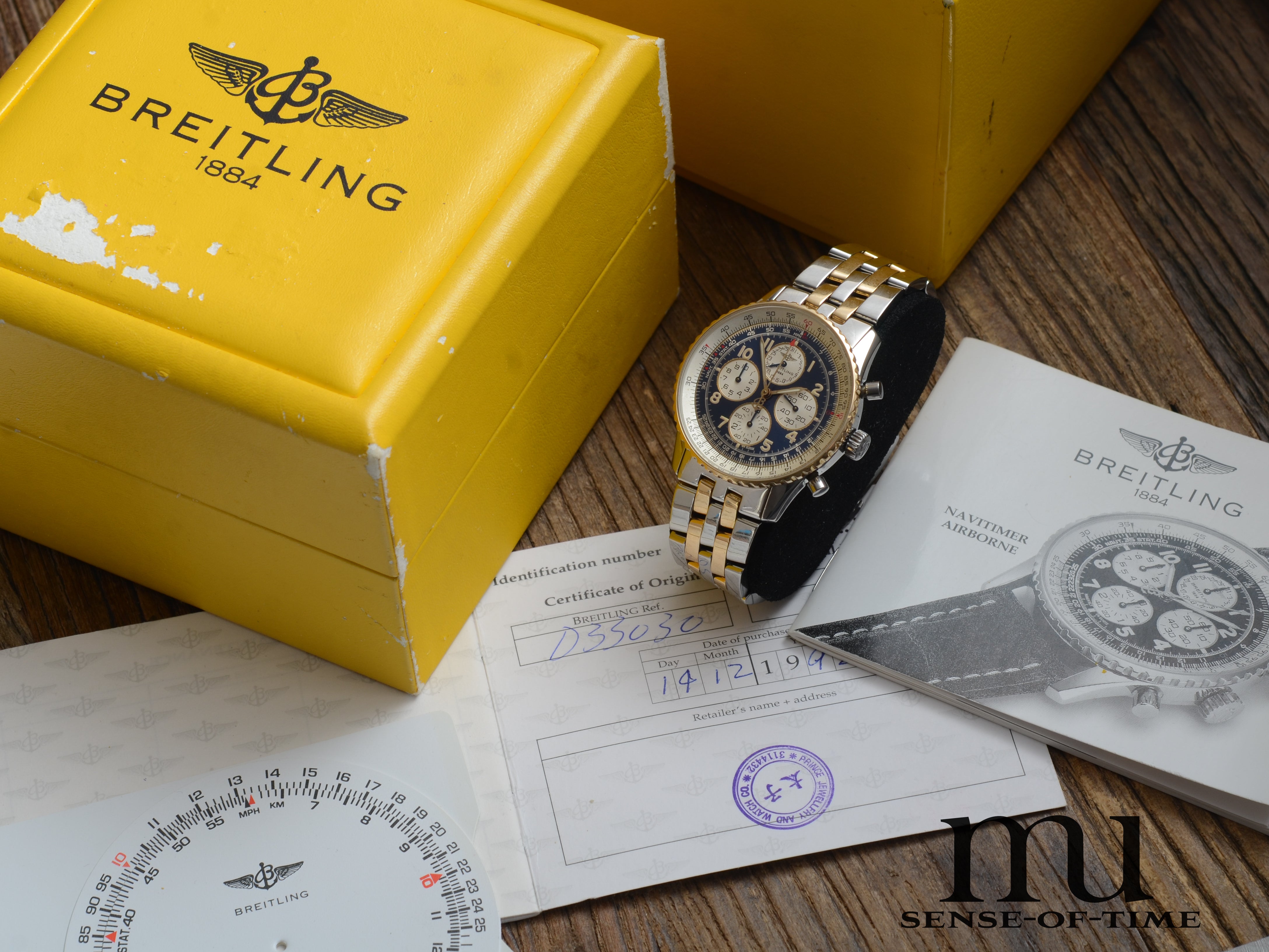 Breitling Navitimer Airborne Stahl/Gold mit Pilotband, 38mm, Full Set, Ref.: D33030