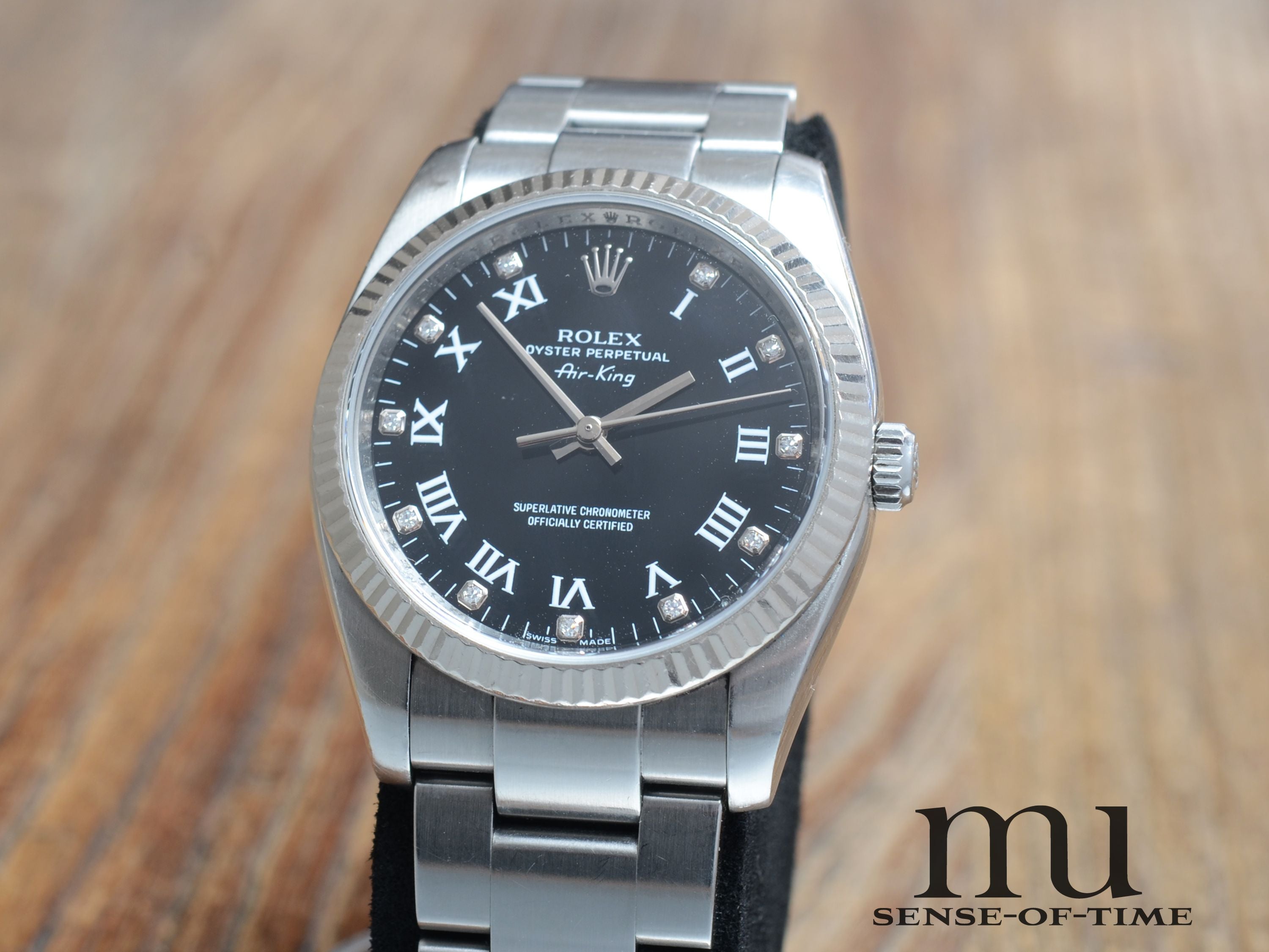 Rolex Air King Stahl/Gold, schwarzes Diamant-Zifferblatt, Ref: 114234