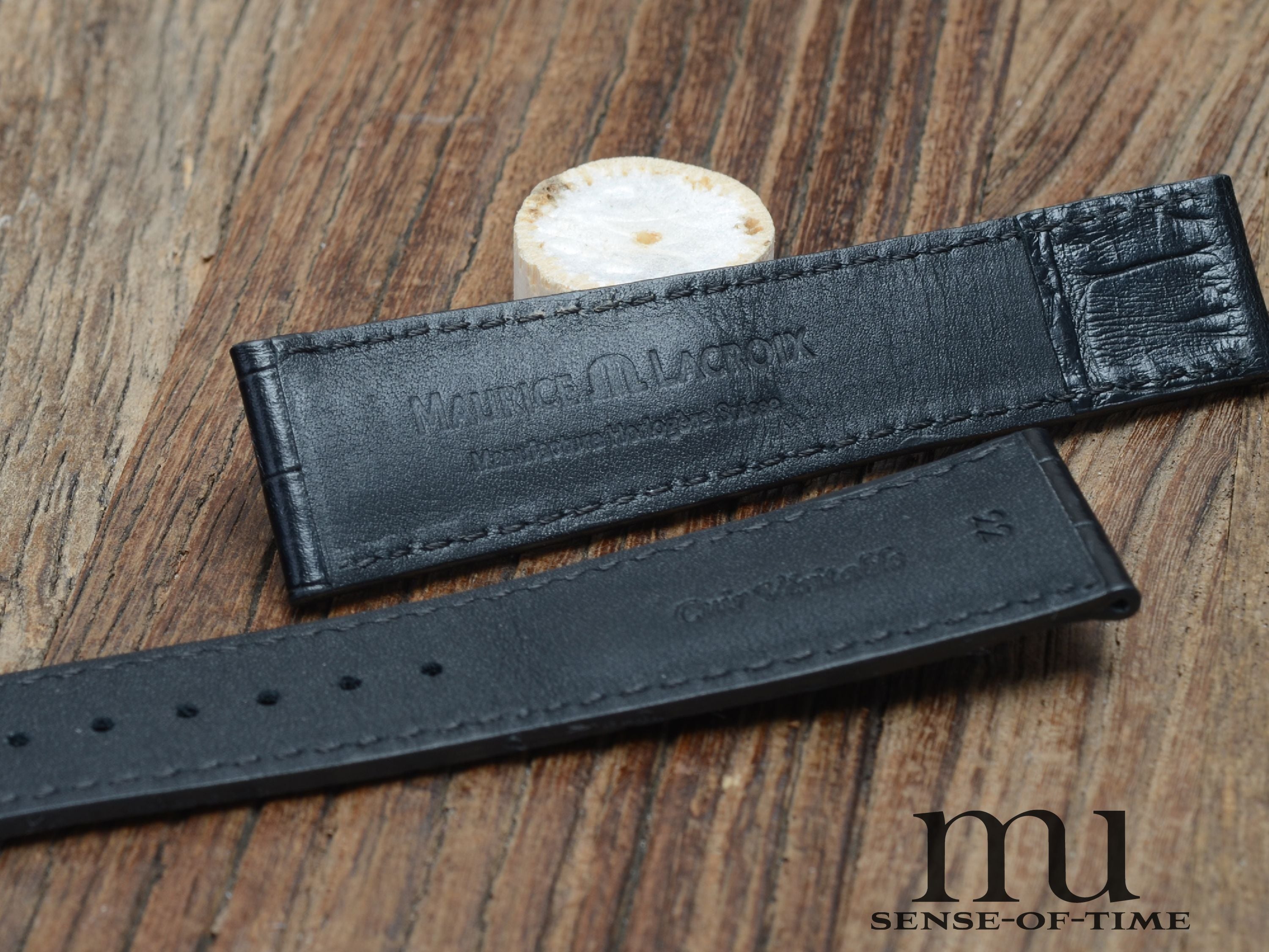 Zubehör: Maurice Lacroix Lederband für Faltschließe, schwarz, 22 mm, NOS